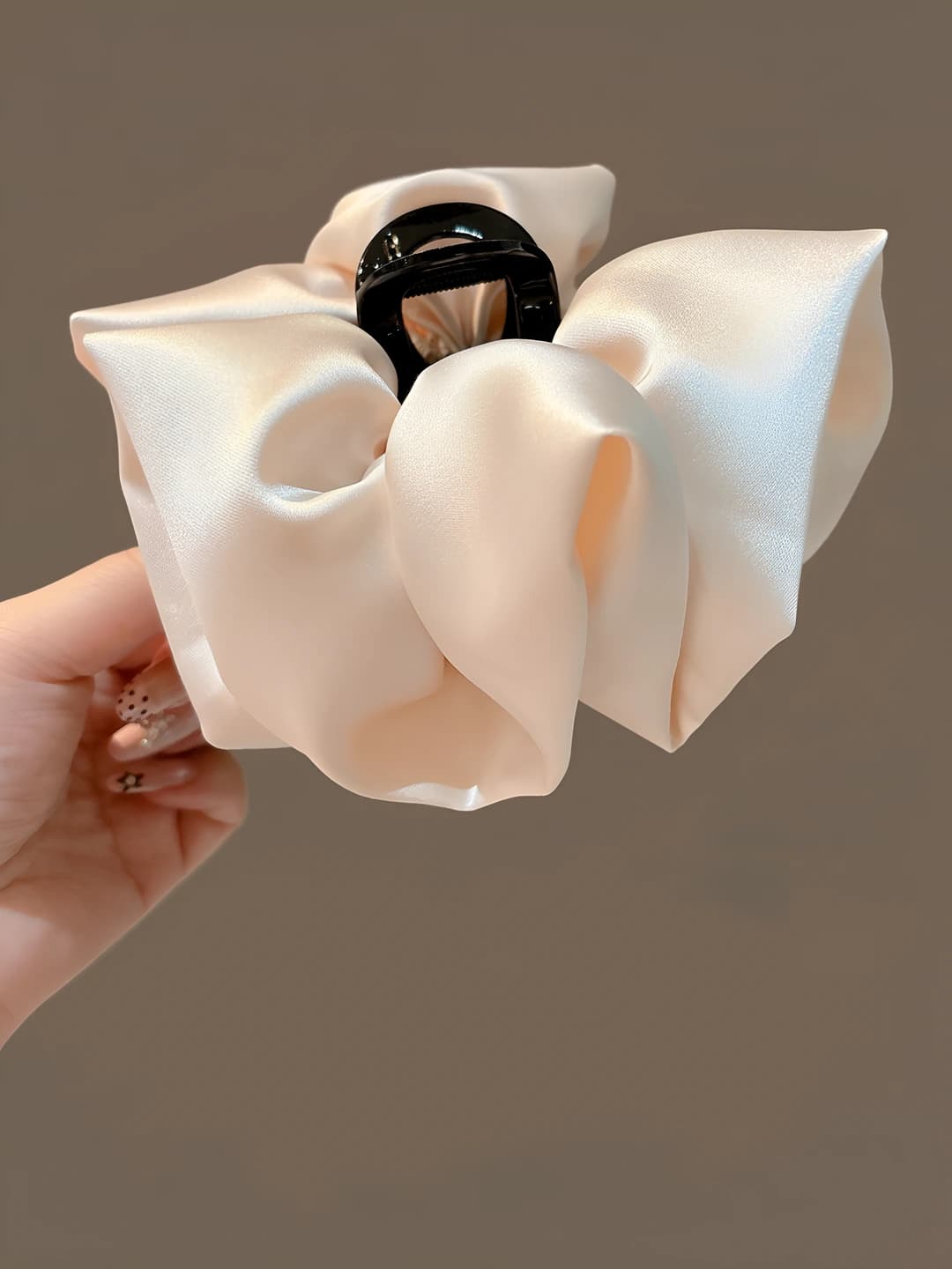 2# Beige apricot bubble clip base ~11.2cm fabric+acrylic