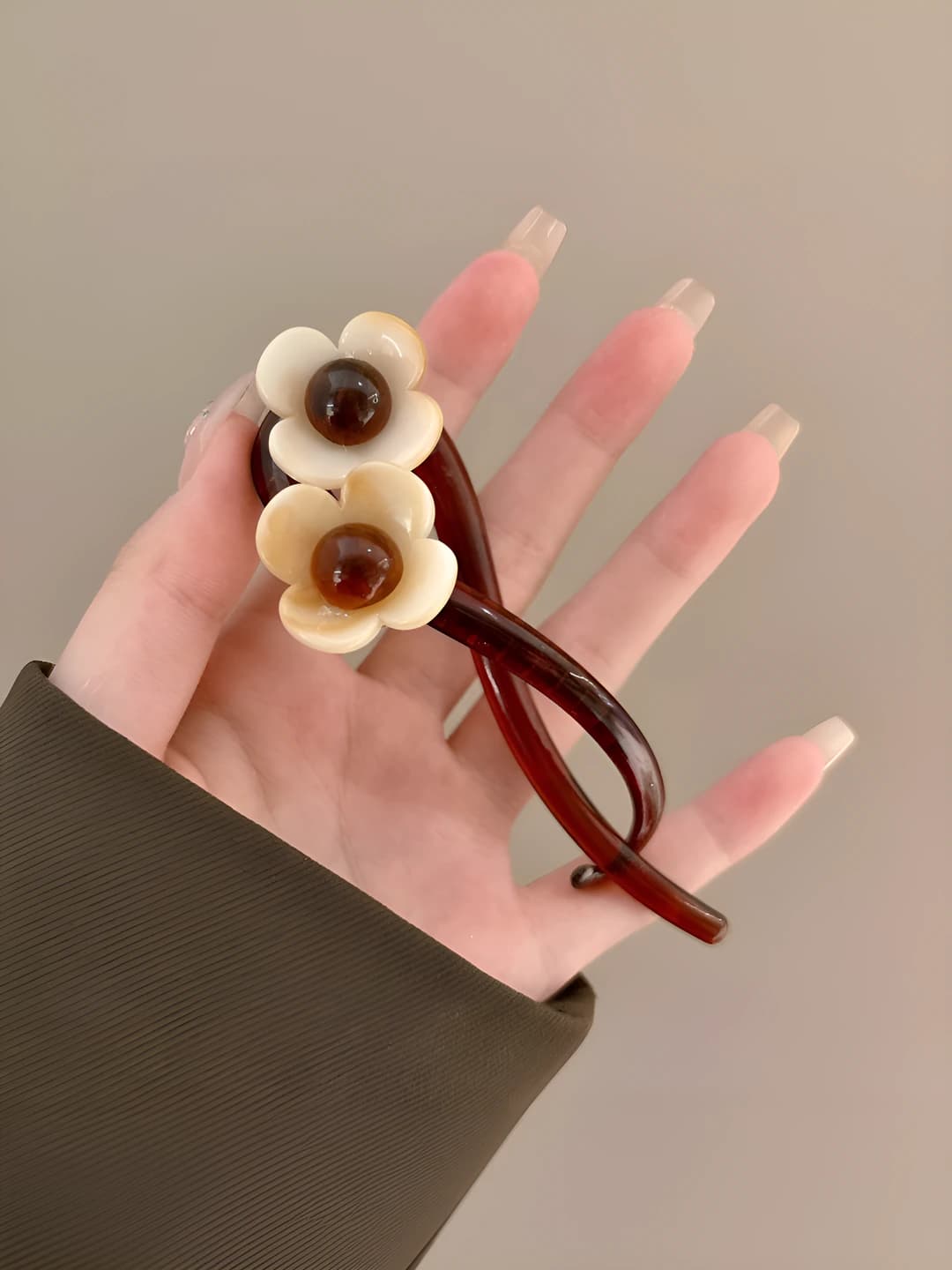 3# apricot small flower twist clip 10.5cm