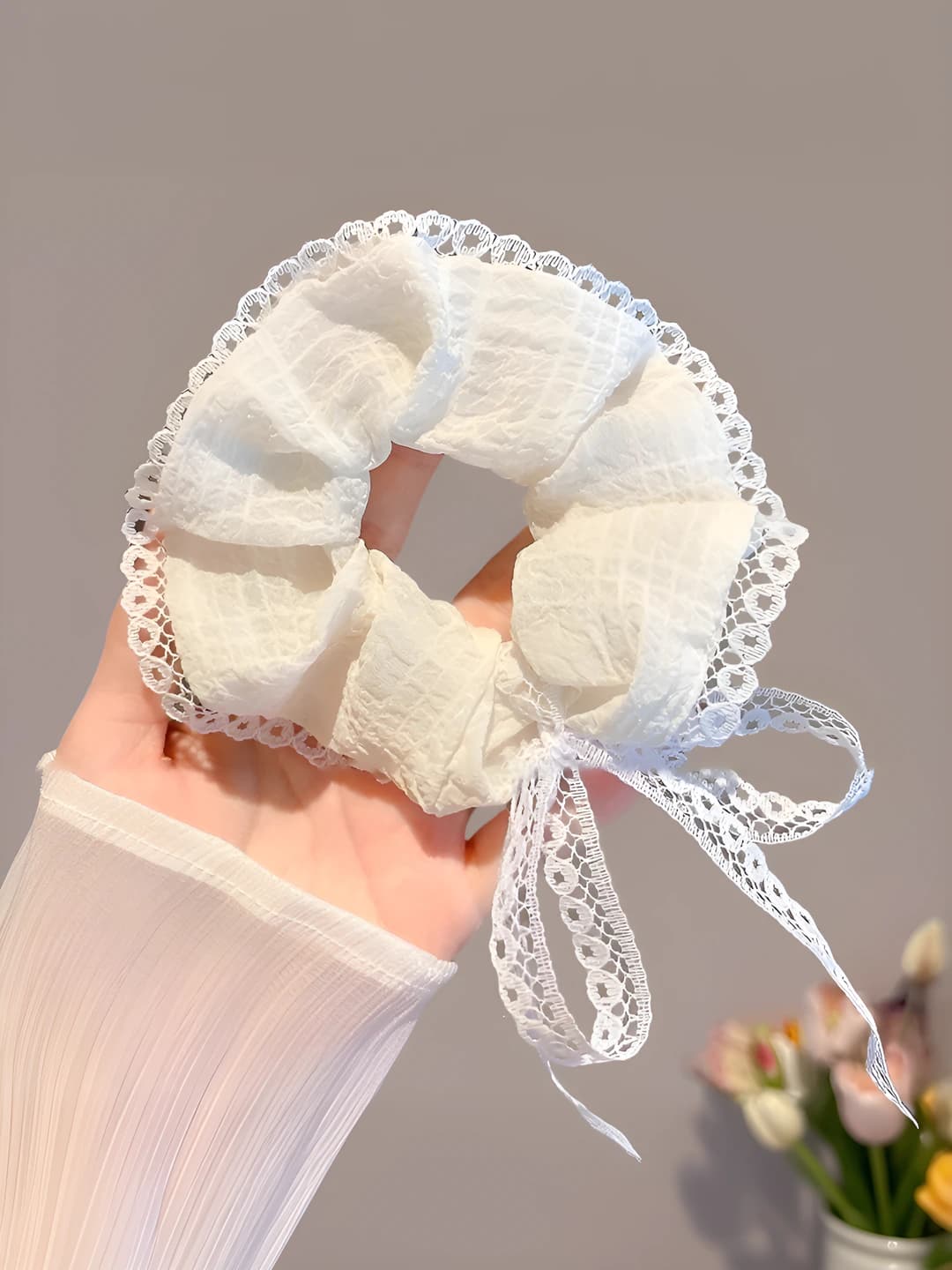 Off-white, lace, bow, 10 cm