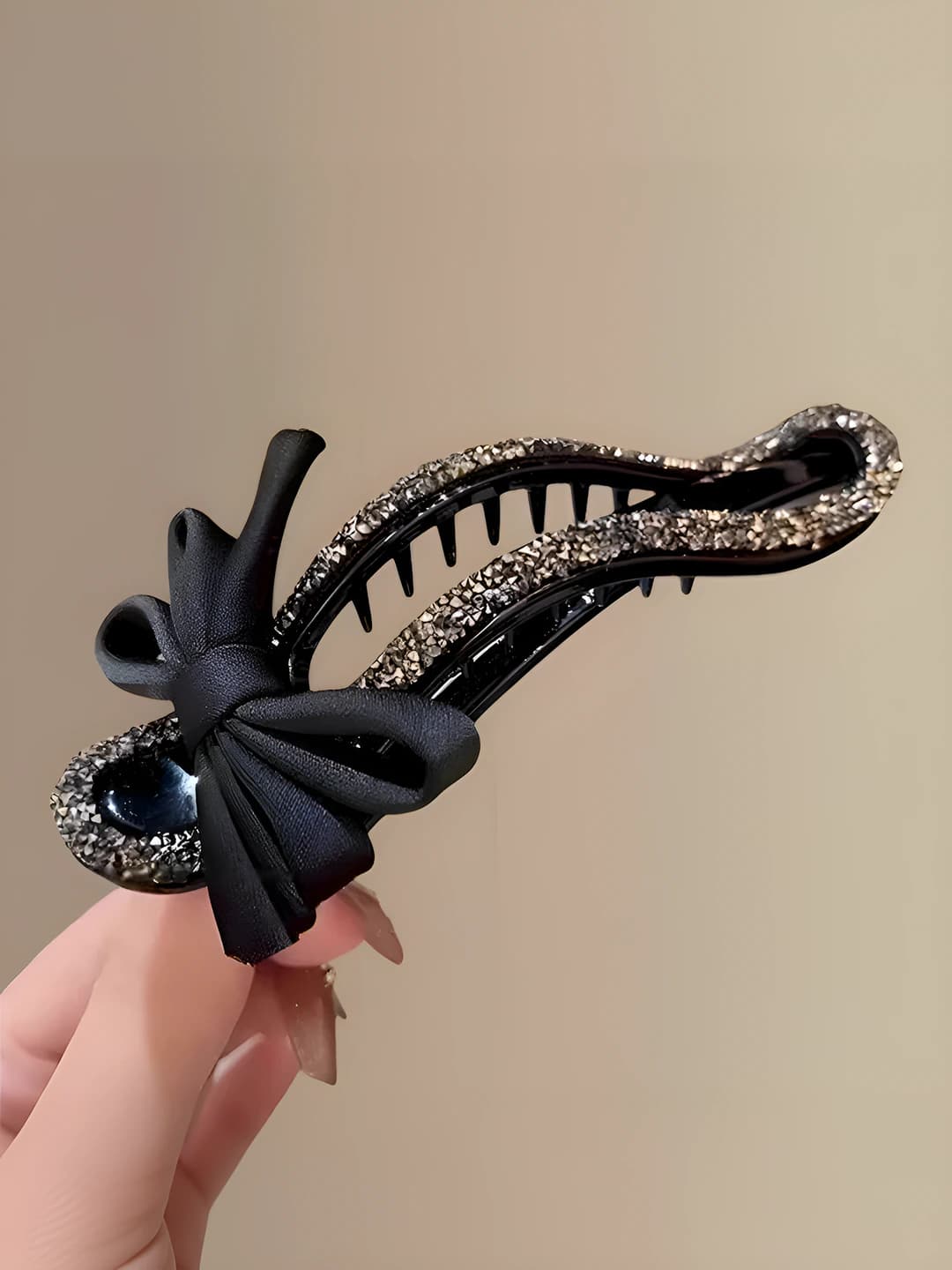 1# Black bow clip - 11.5 cm