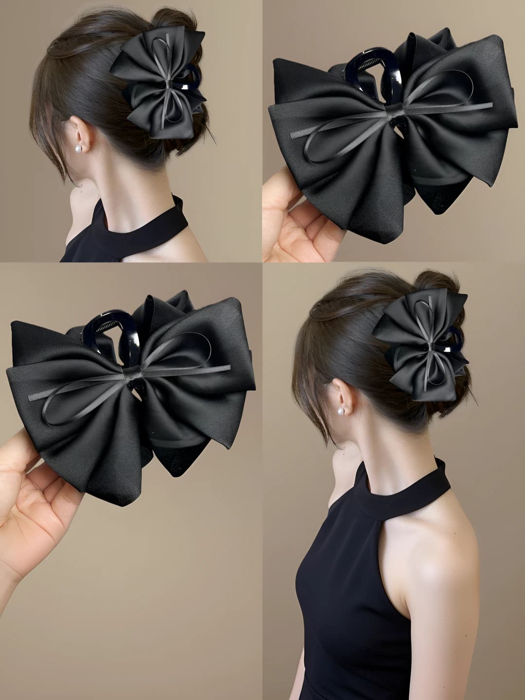 Women's hair clips and combs: 2026 stylish, volume-enhancing, for back-of-head updo, handmade, mixed material, fresh and sweet style, with ribbon, claw-shaped
