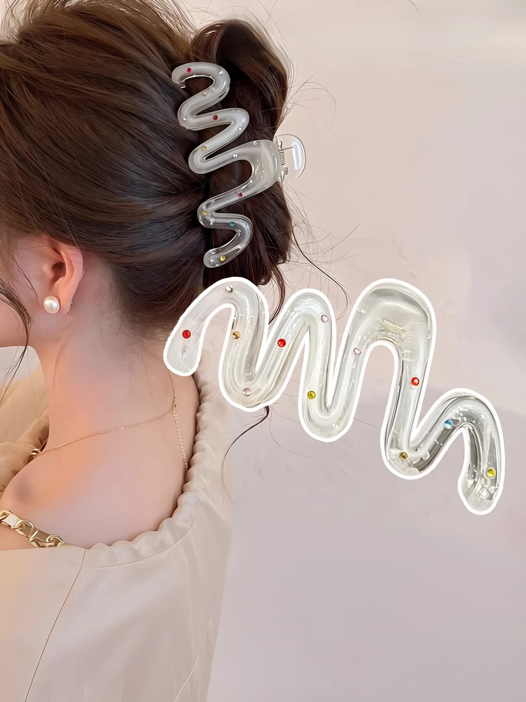 2# Wavy hair clip with diamonds 10cm