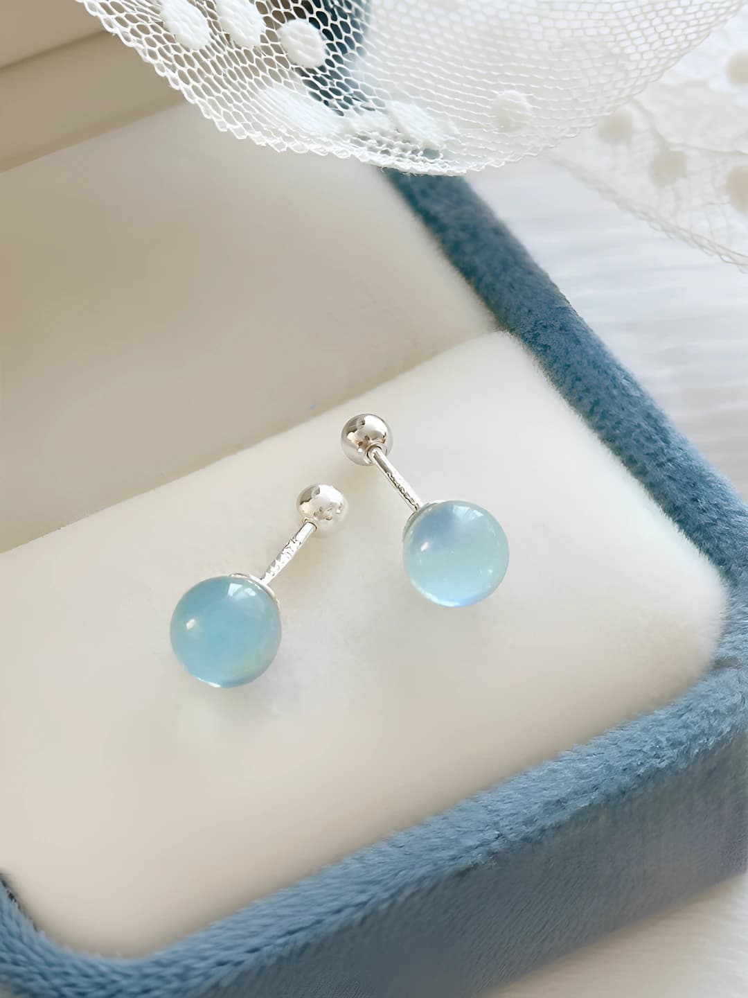 1# Ocean blue ball earrings [Pair]
