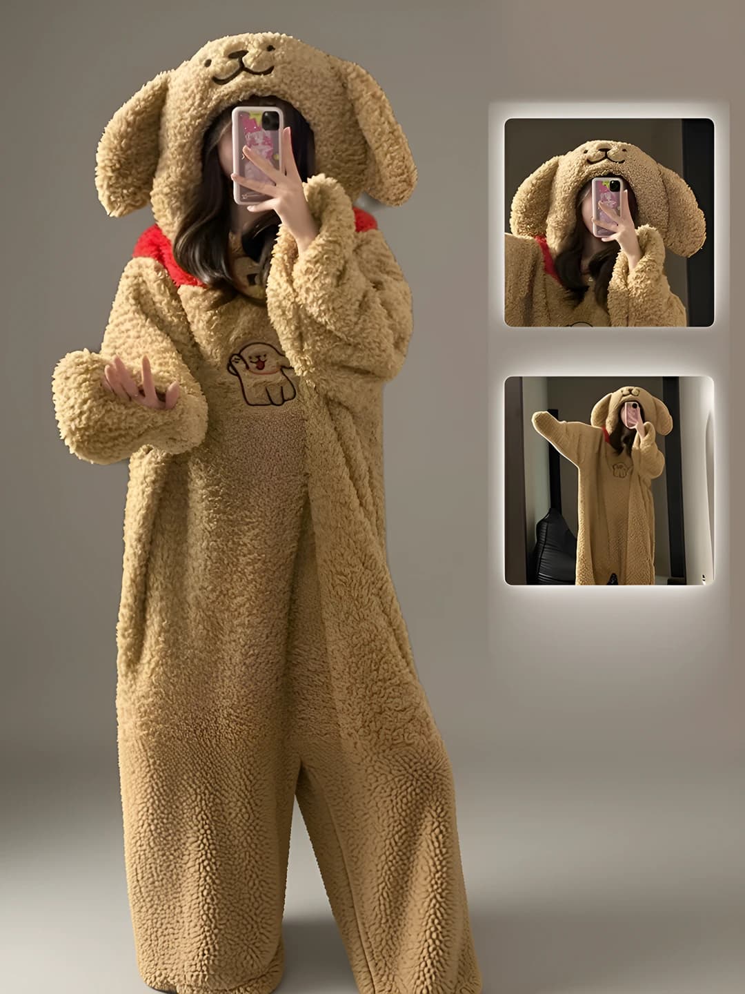 Ayollar uchun qishki koral flis pijama, issiq astarli, qalinlashtirilgan, issiq saqlaydigan, uyda kiyiladigan, tashqarida kiyiladigan, kigurumi