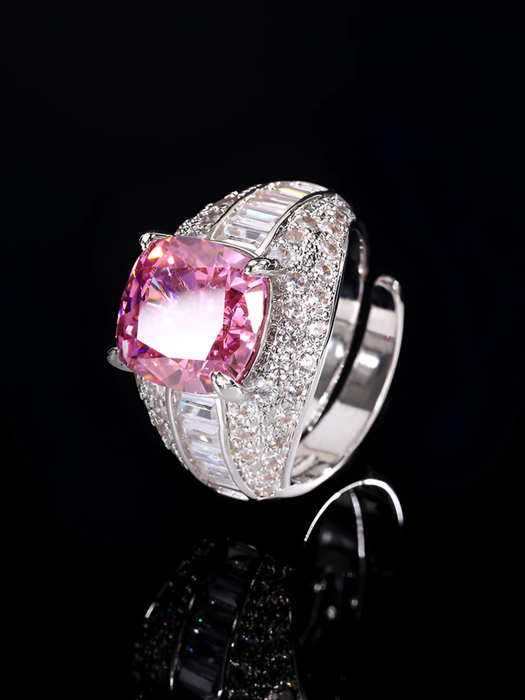 Dark pink ice cut ring