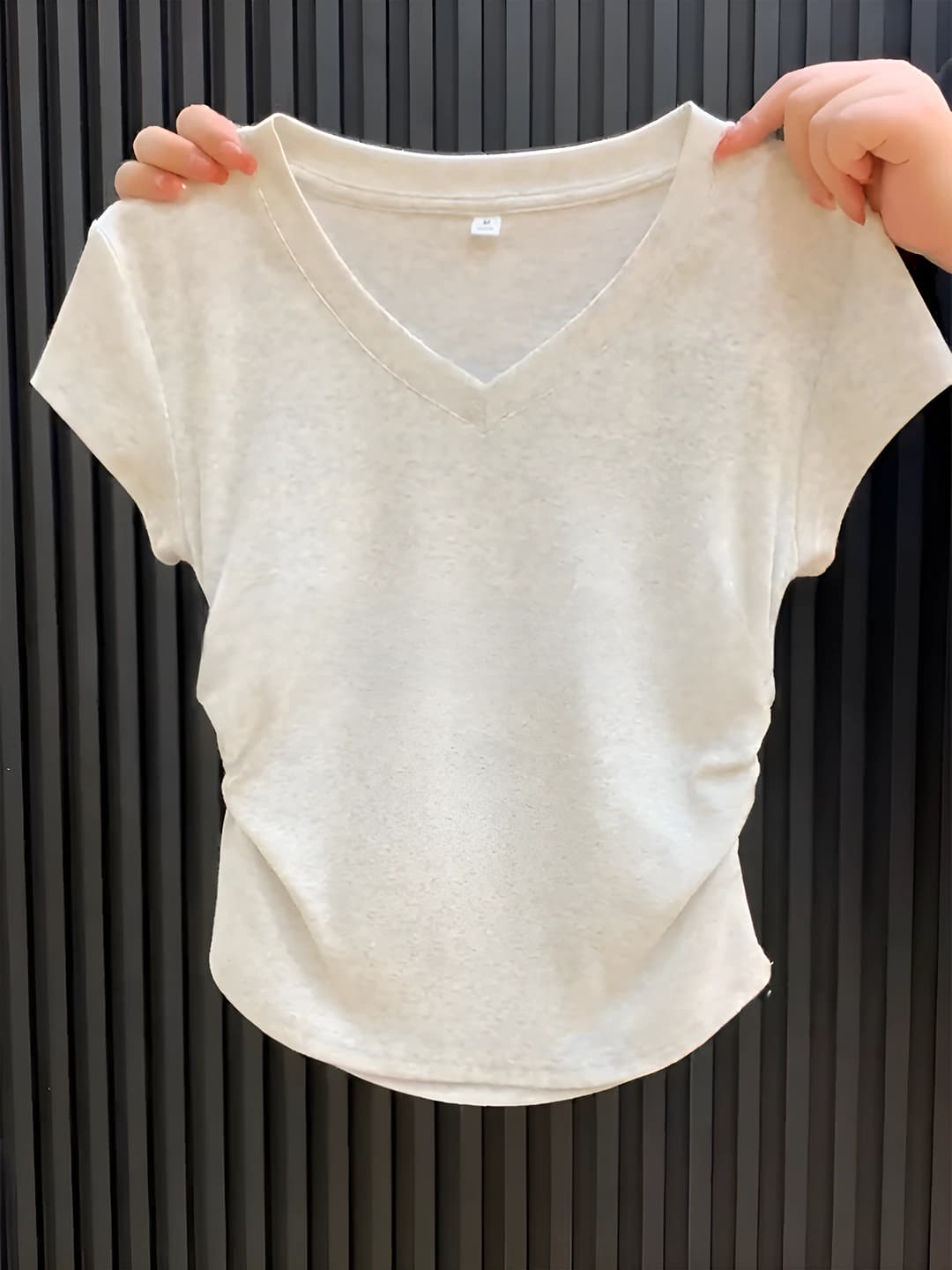 White-grey, V-neck