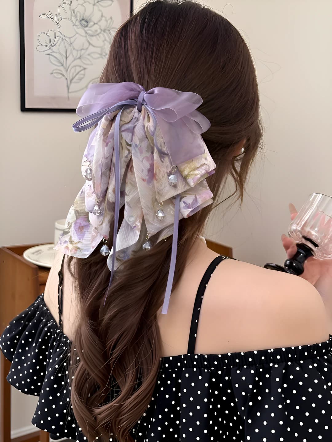 Purple print ponytail clip