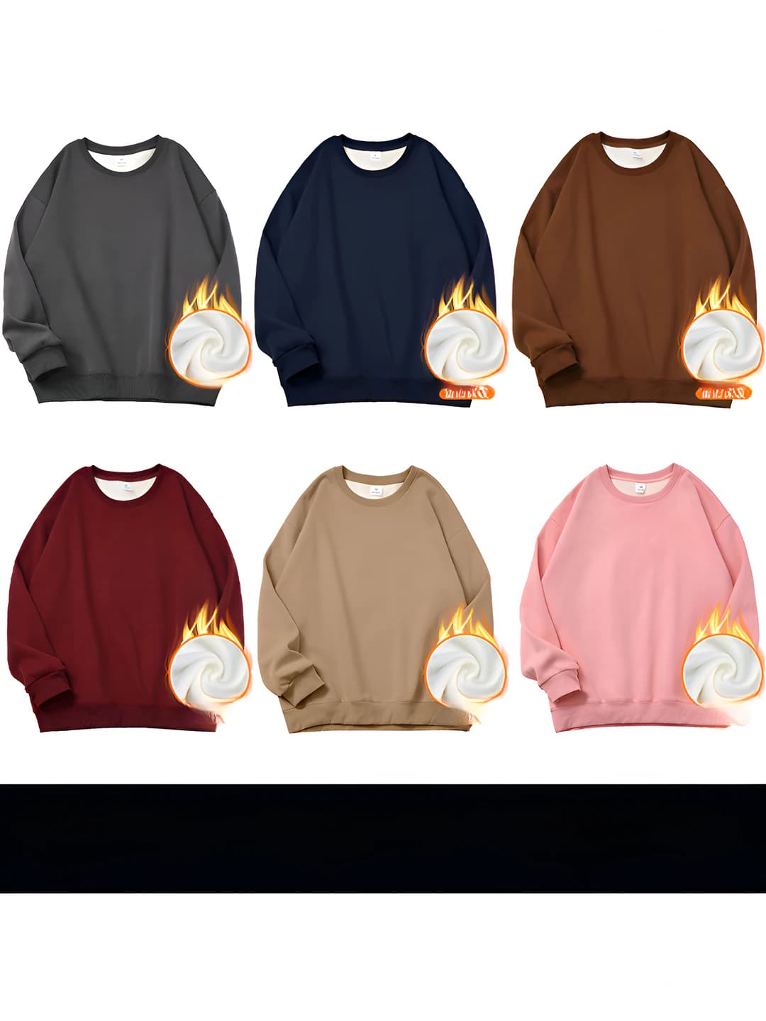 Women's plus size spring-autumn crew neck sweatshirt, loose fit, long sleeve, solid colour, one-button closure, casual style