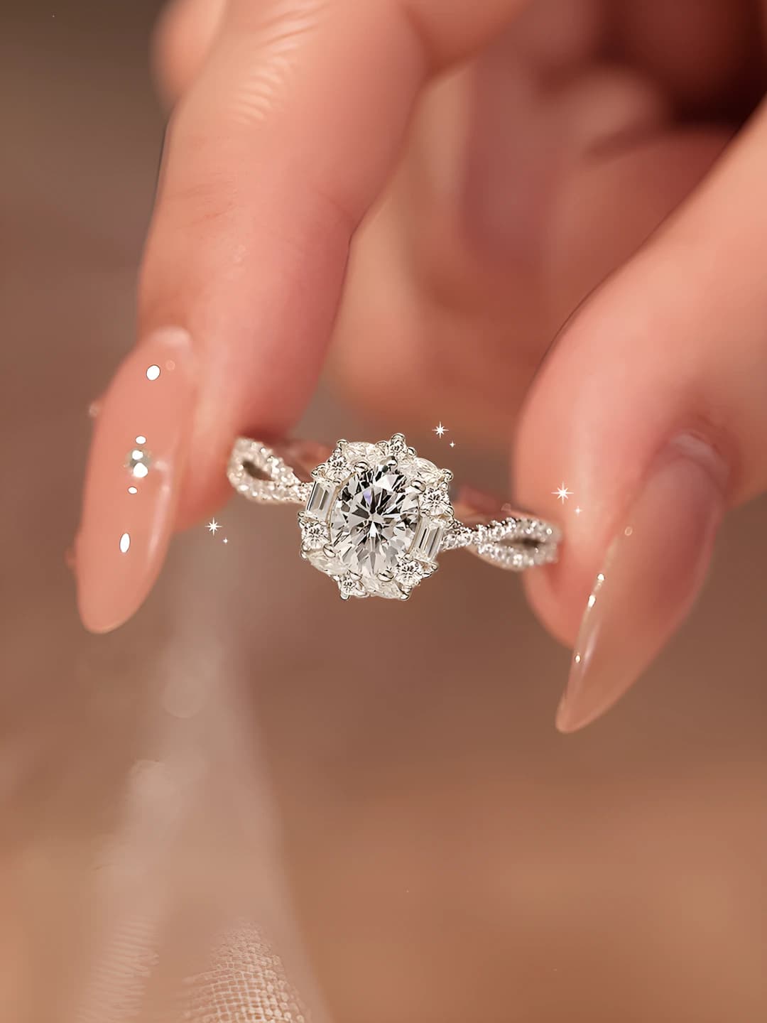 Women's 2026 zircon and moissanite ring, geometric shape, simple style, adjustable size, for index finger