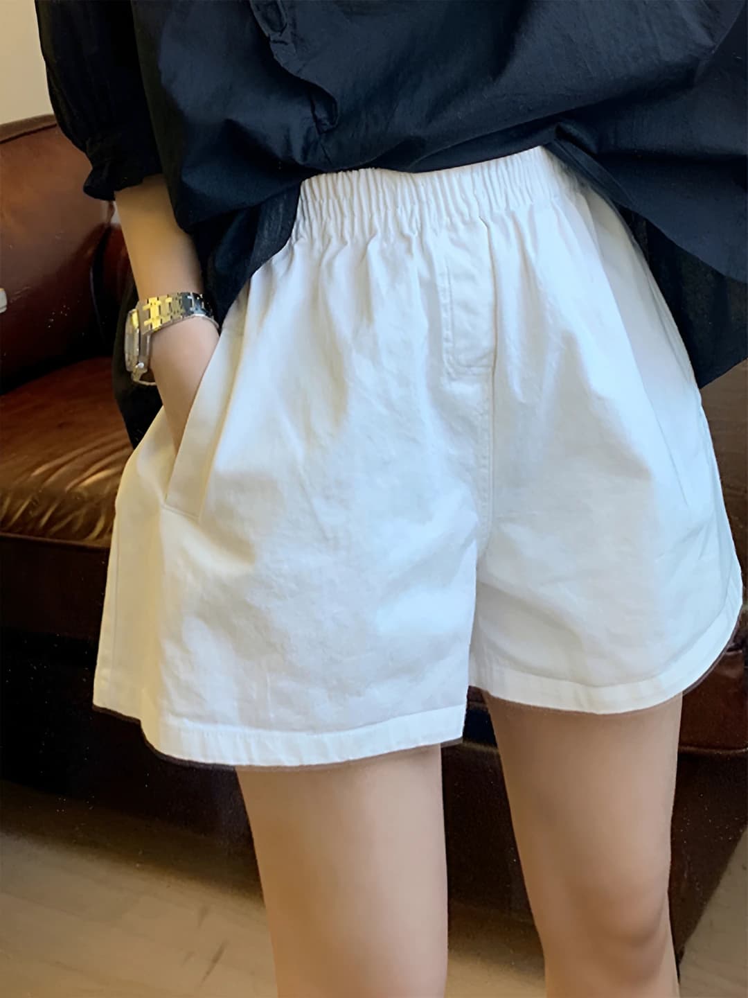 Women's summer thin shorts with elastic waist, loose fit, slimming, plus size, for petite, casual
