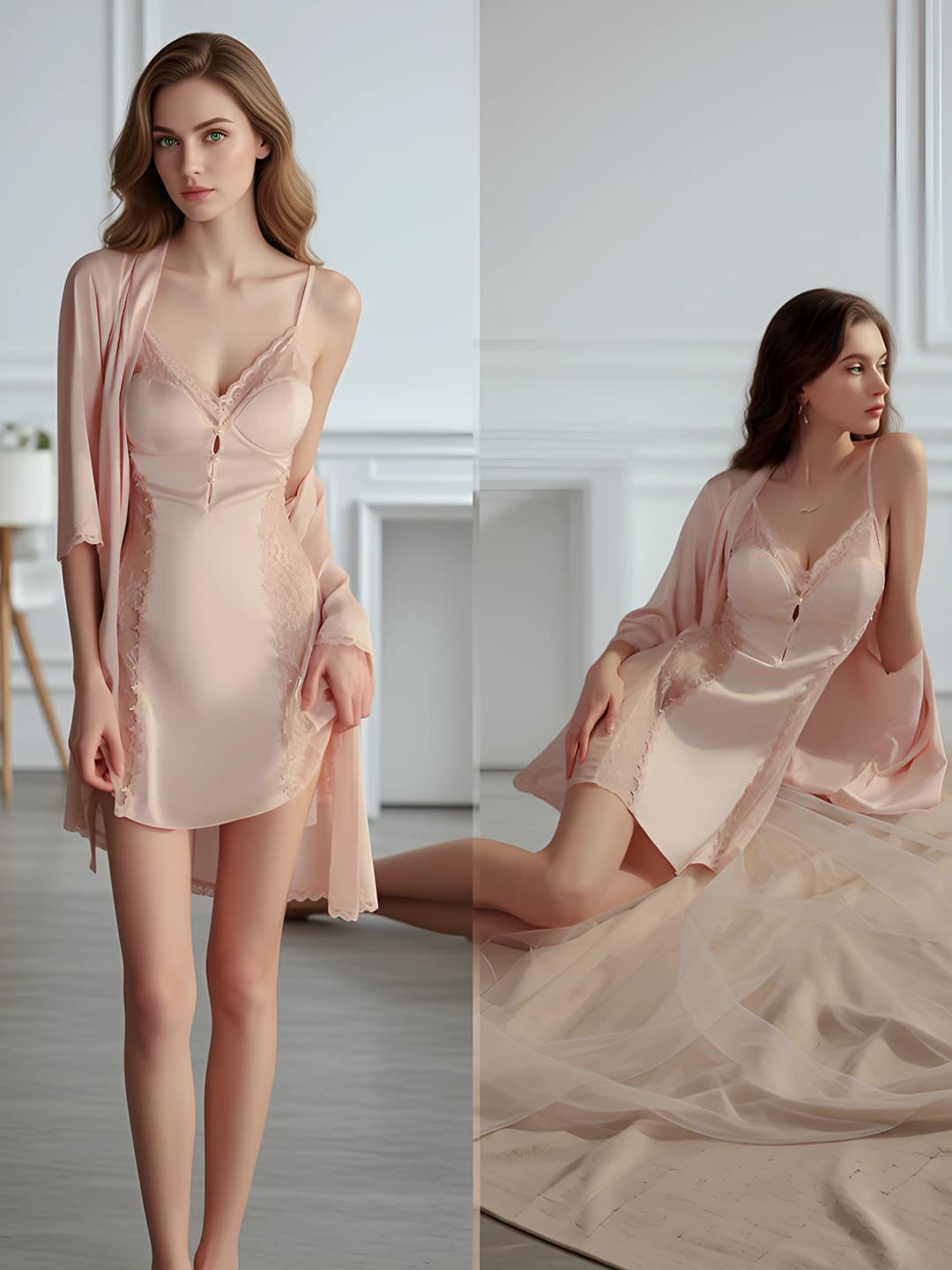 3957 Light pink (robe + belt)