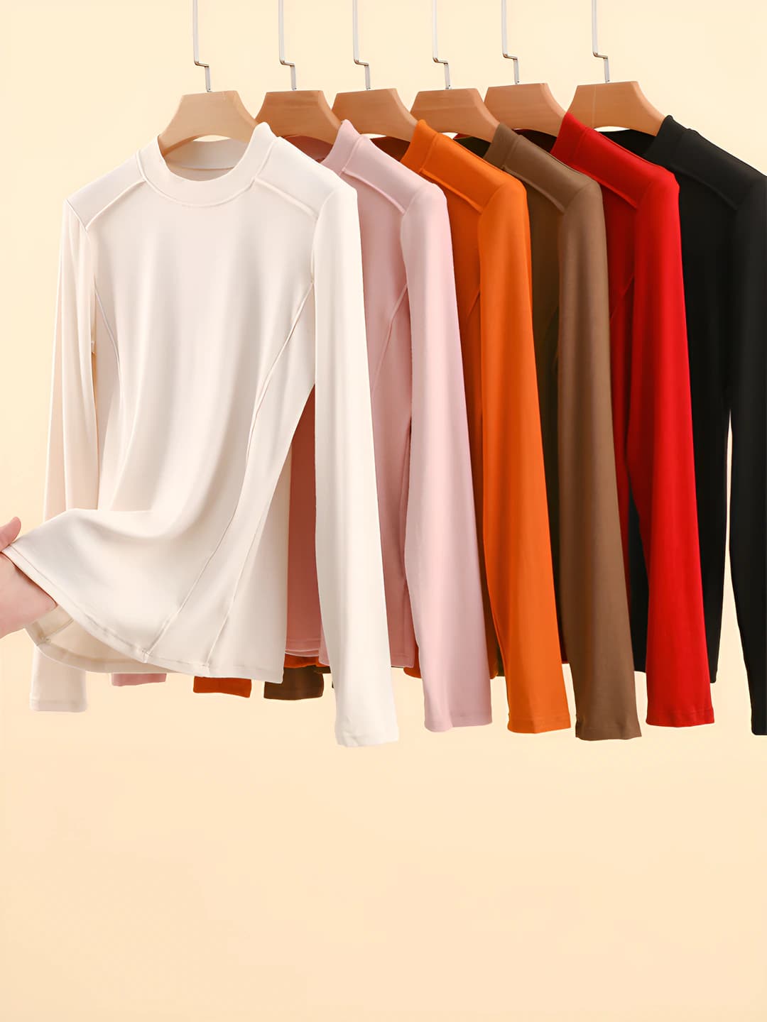 Women's thermal underwear top: warm, long sleeve, mock neck, slim fit, fleece-lined, solid colour, plus size