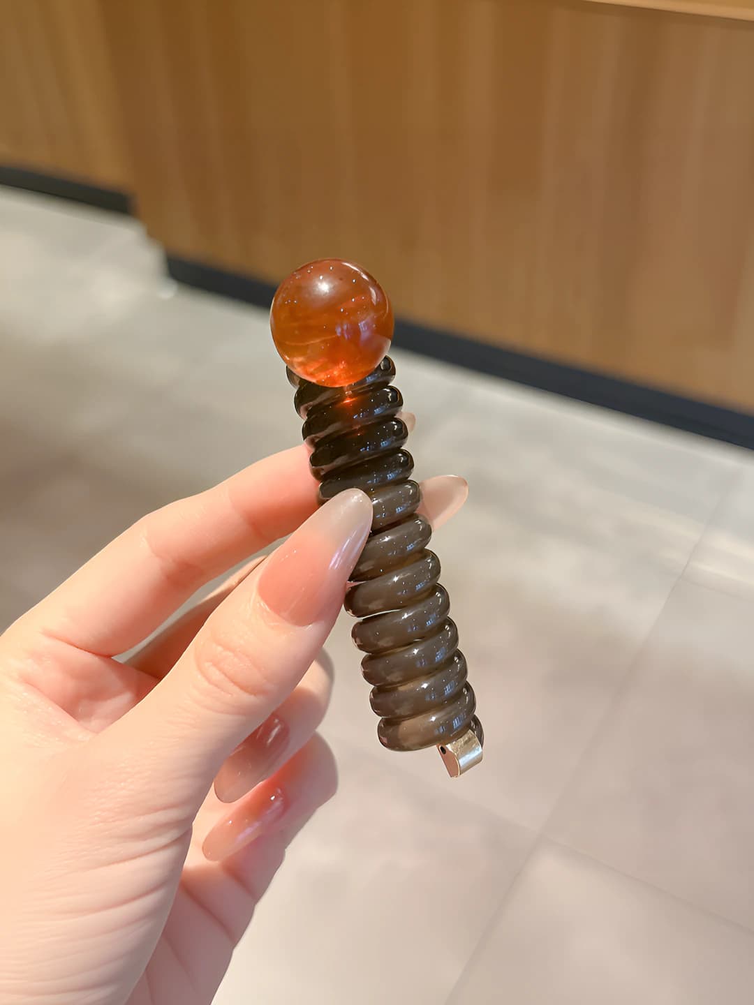 Coffee, telephone cord, caramel pearls