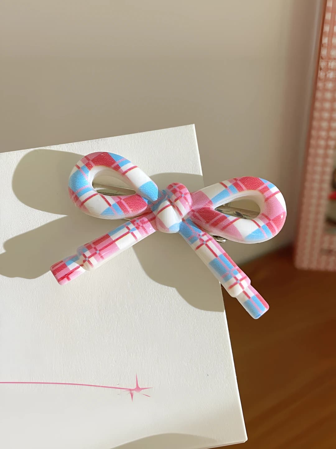4# Bow, blue plaid, 5 cm