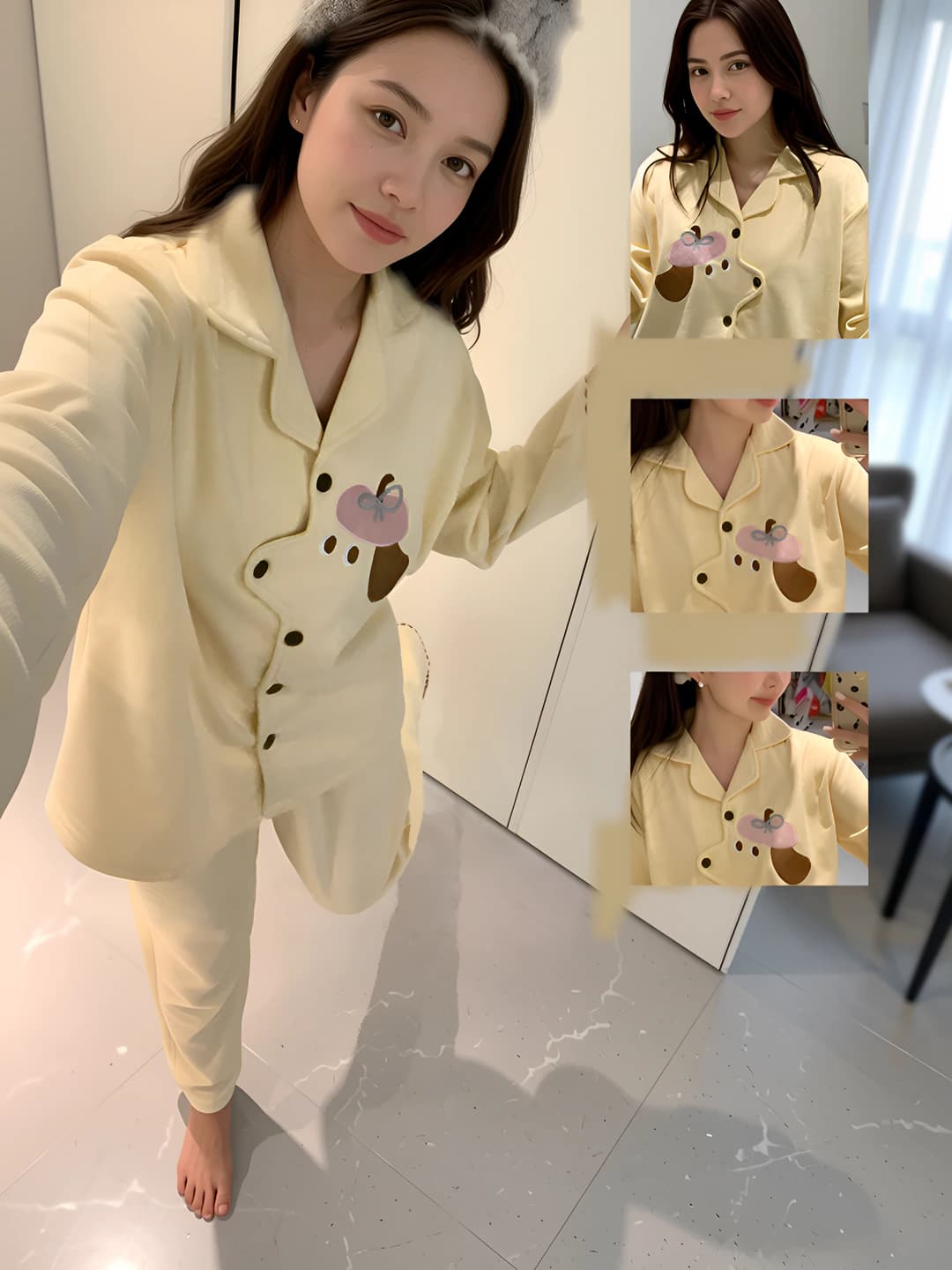 Women's 2026 warm pajama set, lapel collar, long sleeve, for winter and autumn