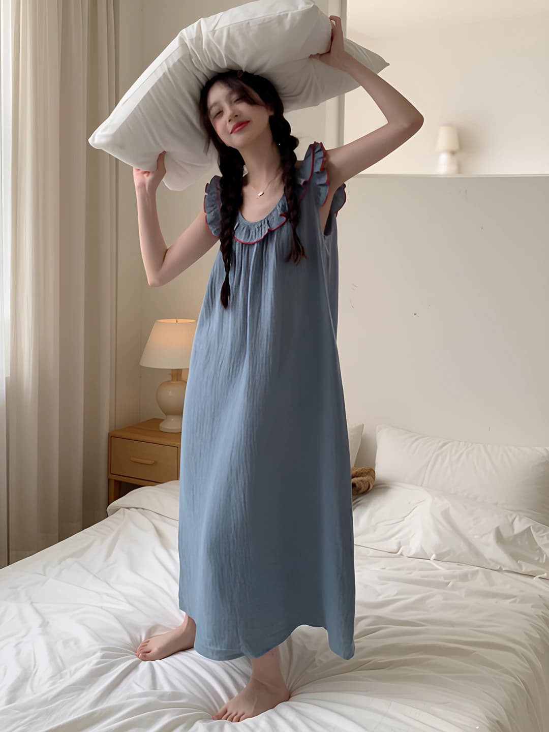 Women's summer Korean style sleeveless backless long home dress (nightgown)