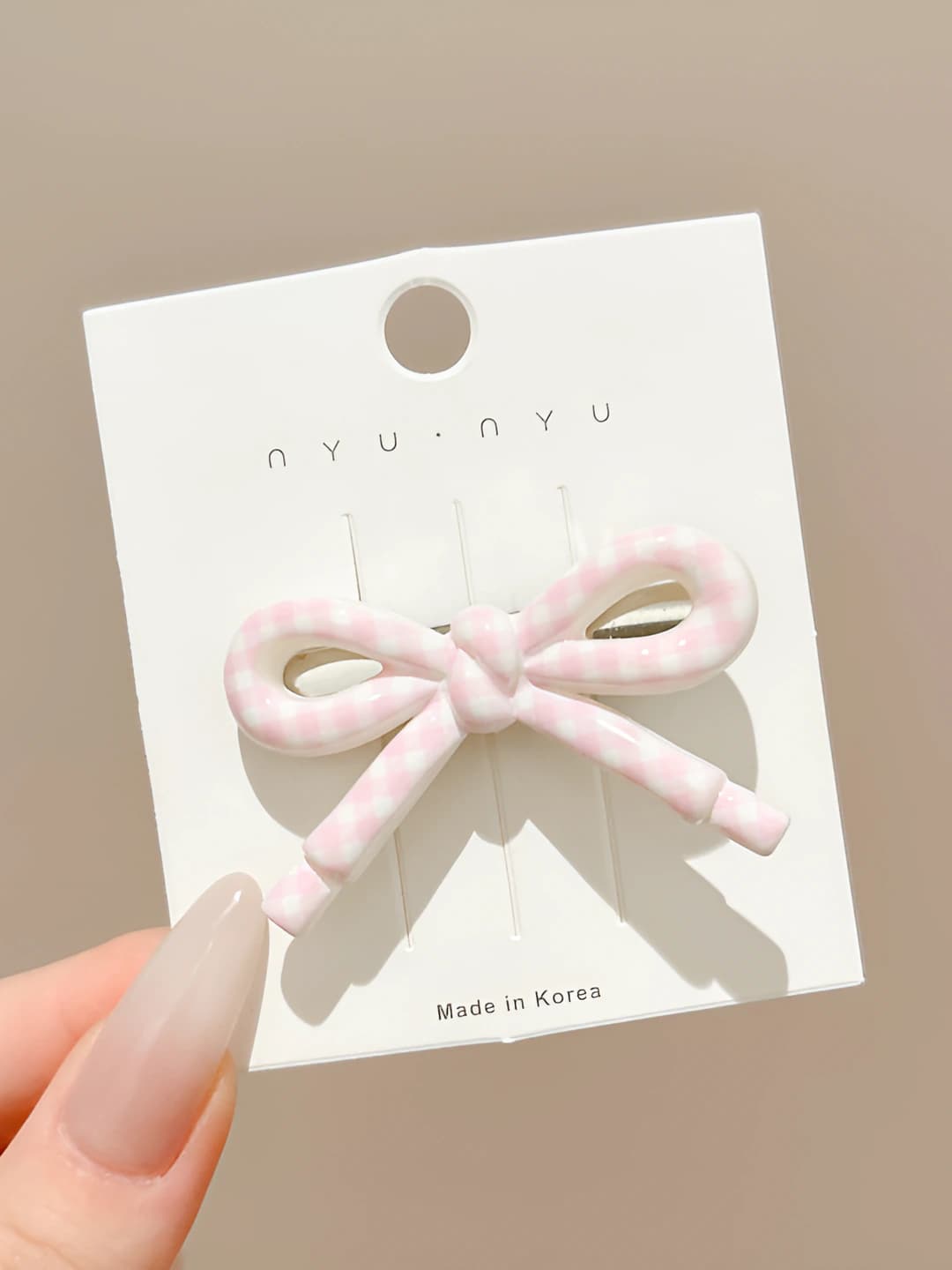 2# Bow, pink plaid, 5 cm