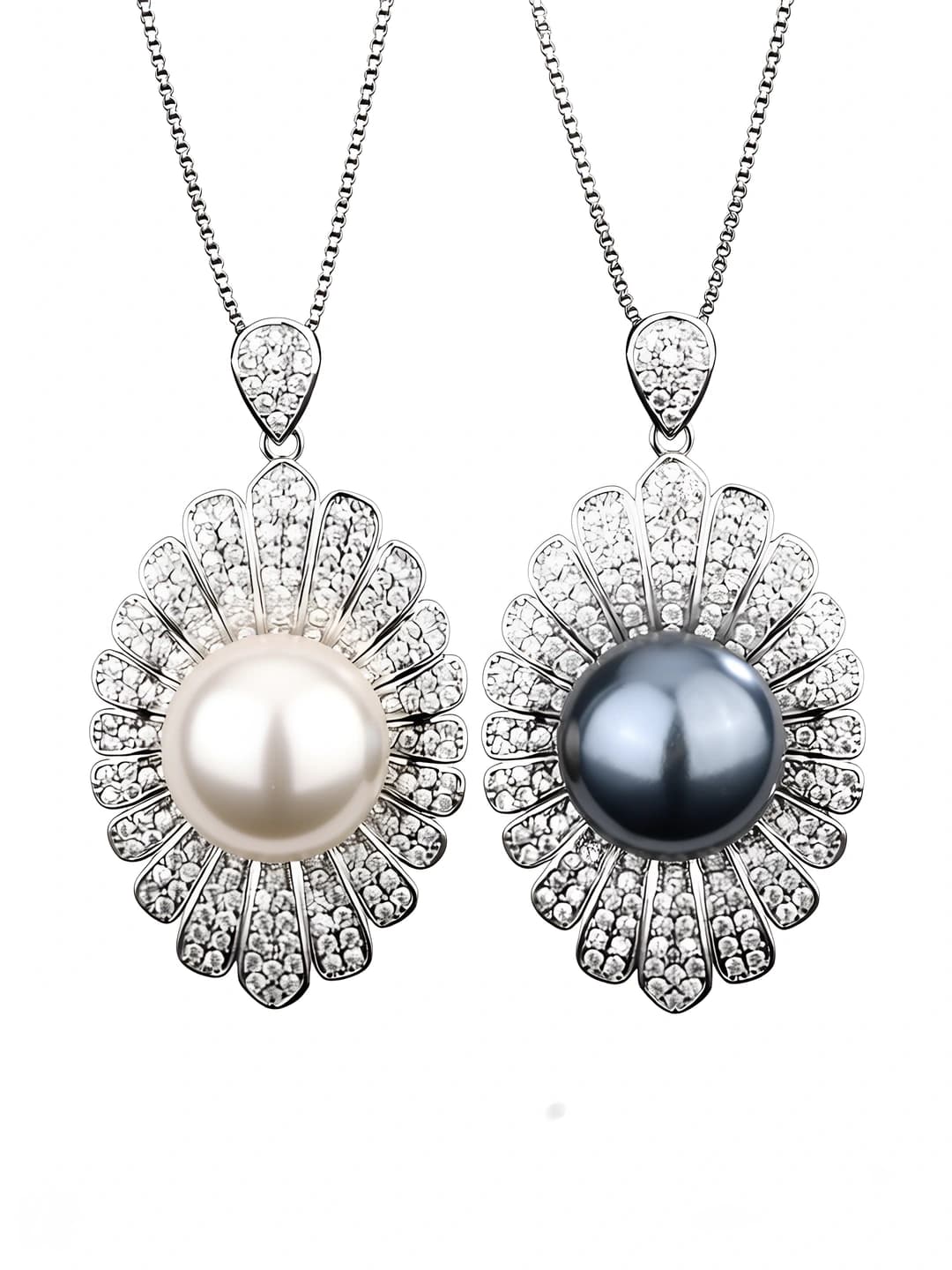 Women's retro set with 14mm pearl leaf on metal chain