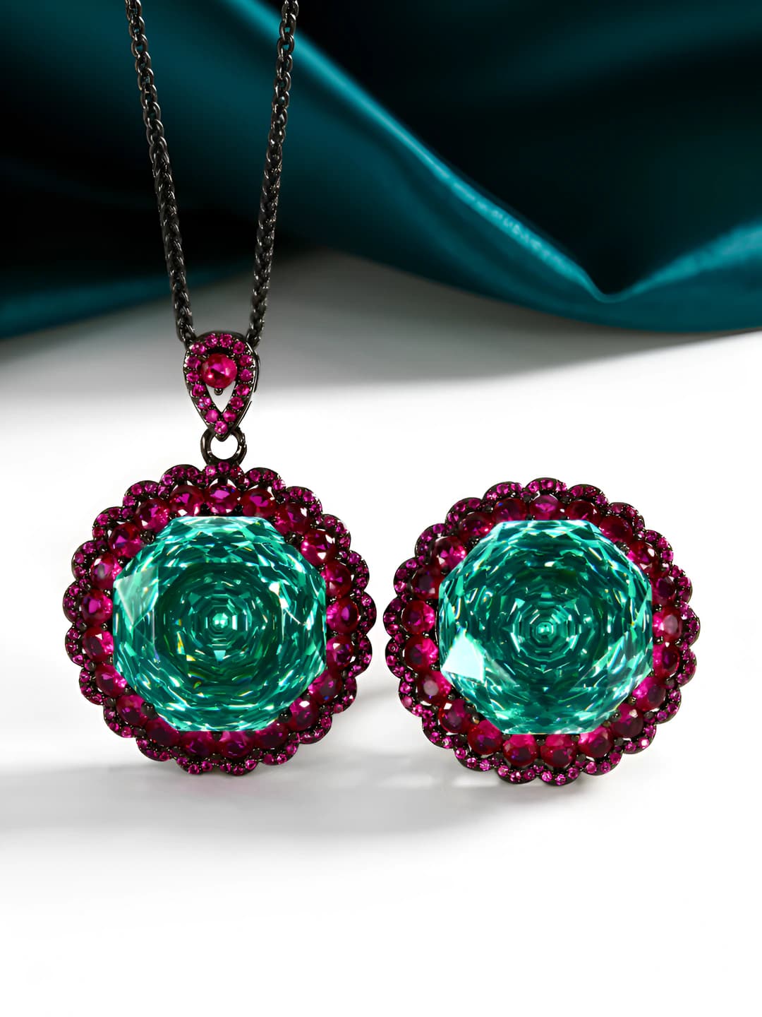 Women's 2026 gold-plated copper base set with diamond inlay, Paraiba stone and 18mm chain