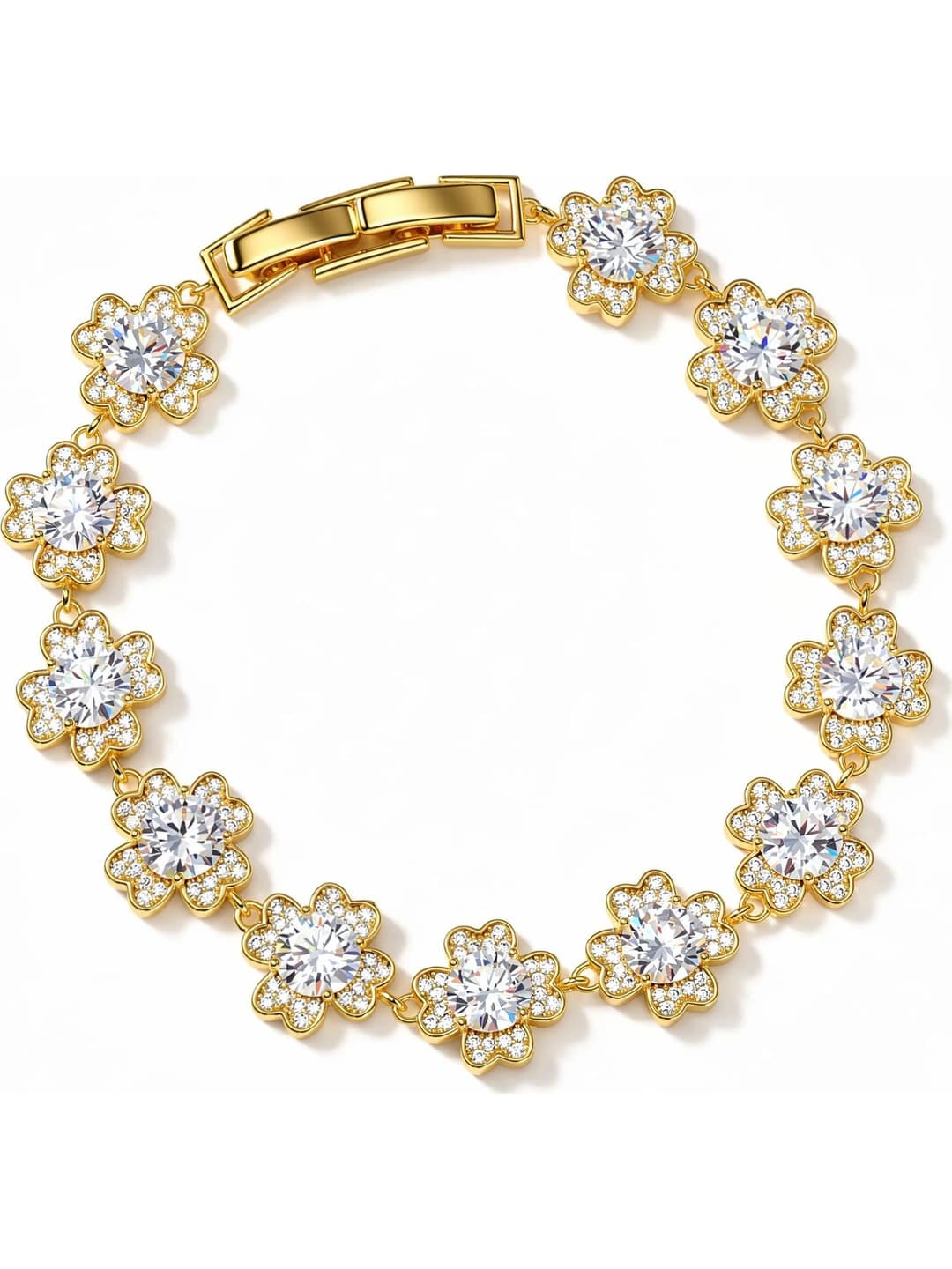 Women's copper alloy bracelet with large carat zirconia and four-leaf clover in light luxury style