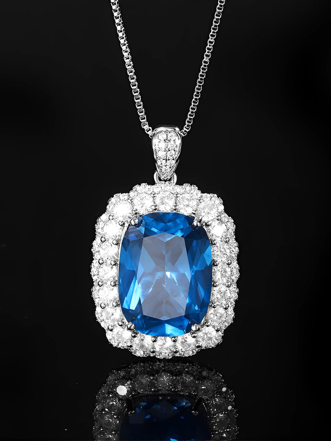 Blue spinel pendant with chain