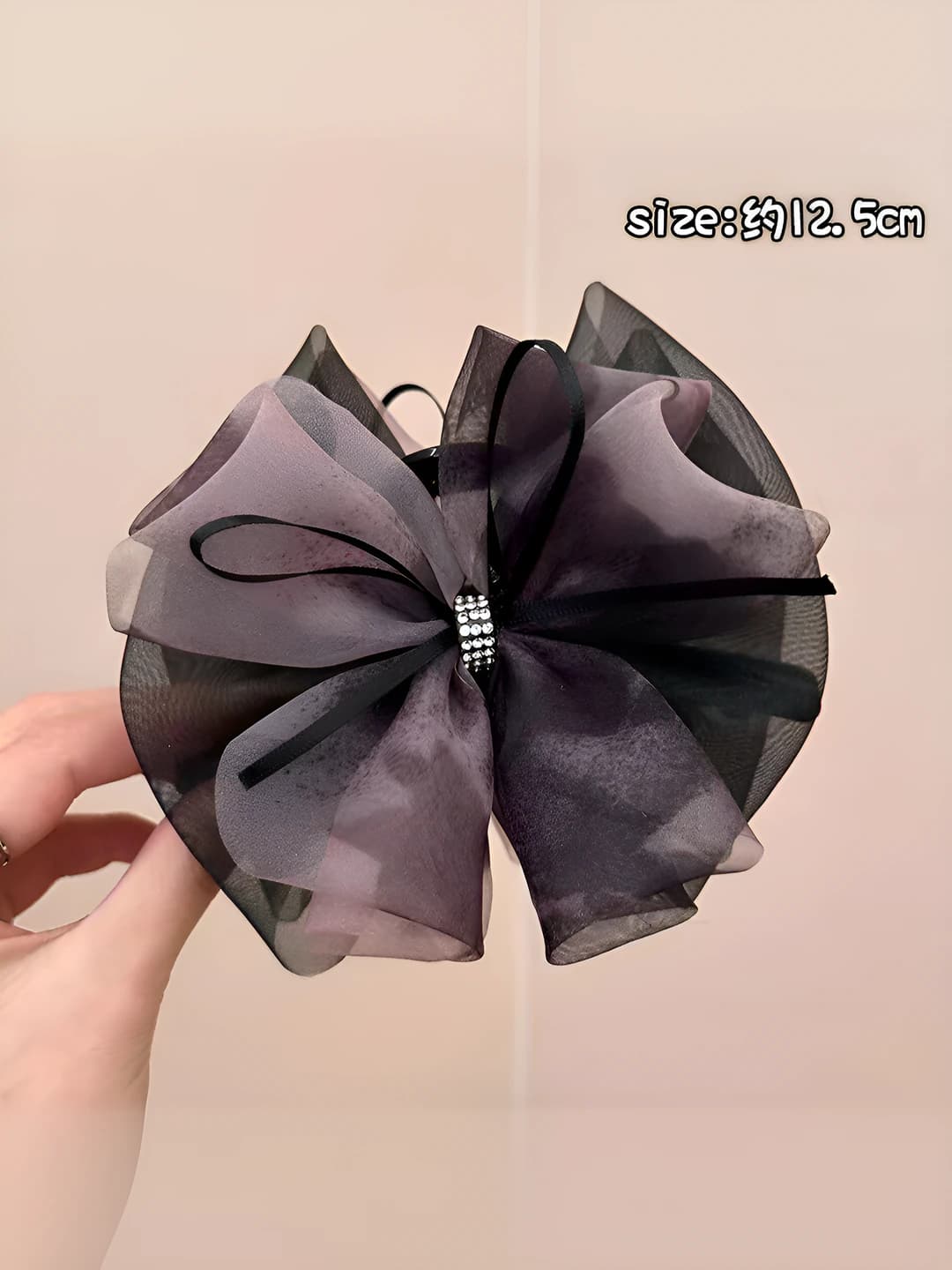 3# Black-purple fabric bow, acrylic claw clip, 12.5 cm
