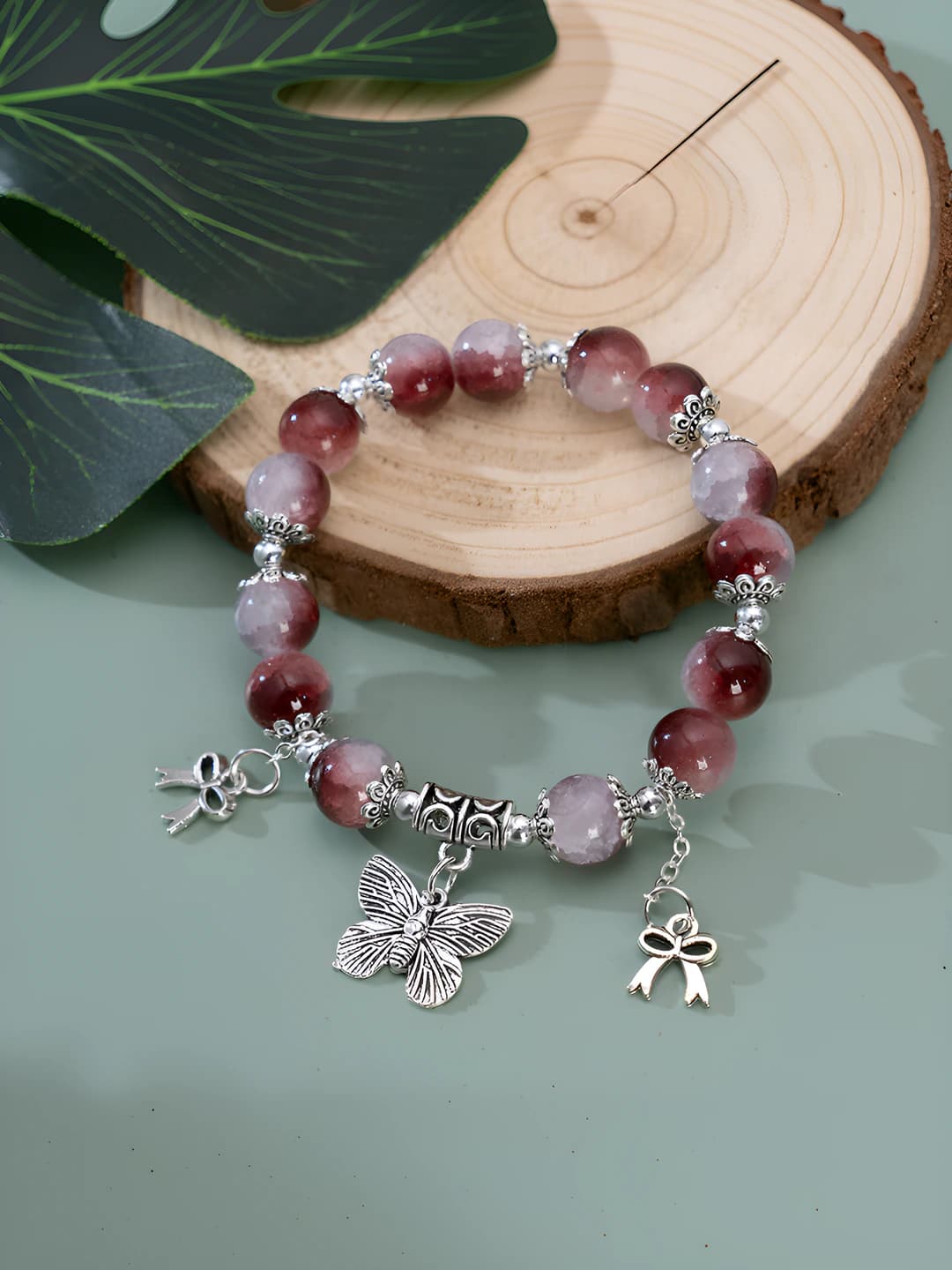 Jade wine red butterfly double tassel