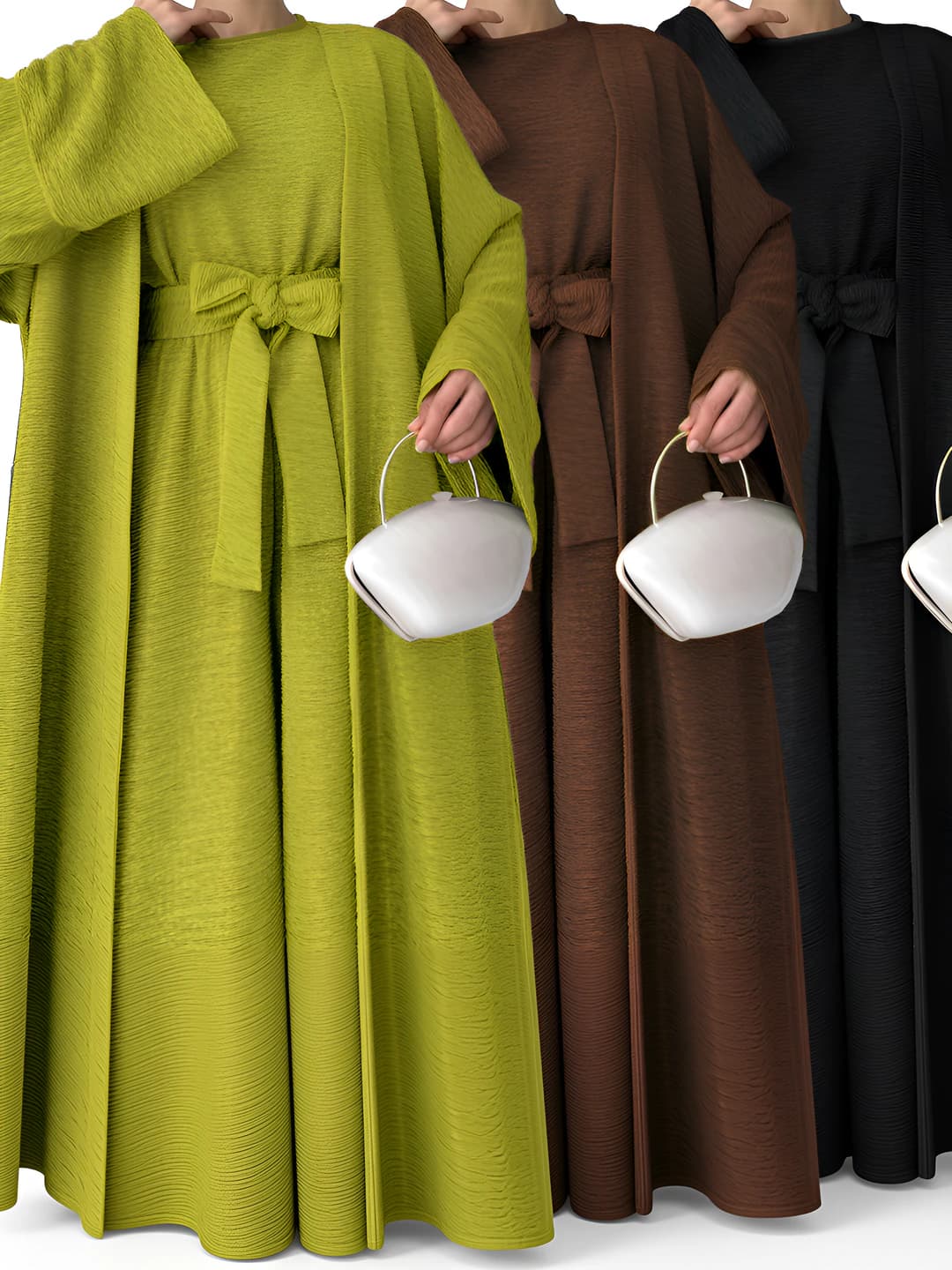 Ayollar uchun bir rangli bo'sh (oversize) uzun kombinezon, uzun yengli, belbog'li, polyester va spandex aralash mato