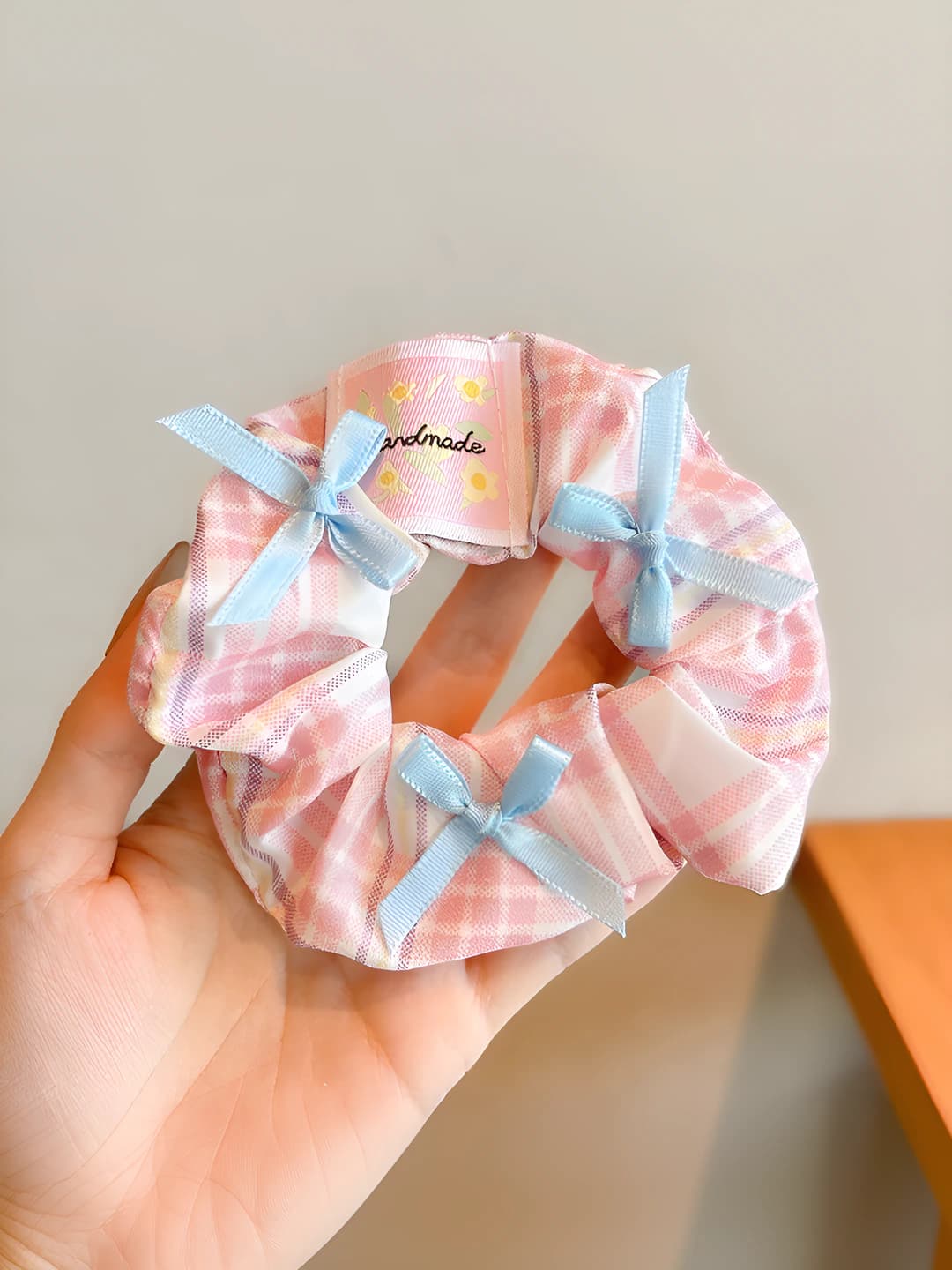 Розовая клетка, бант, 11 см