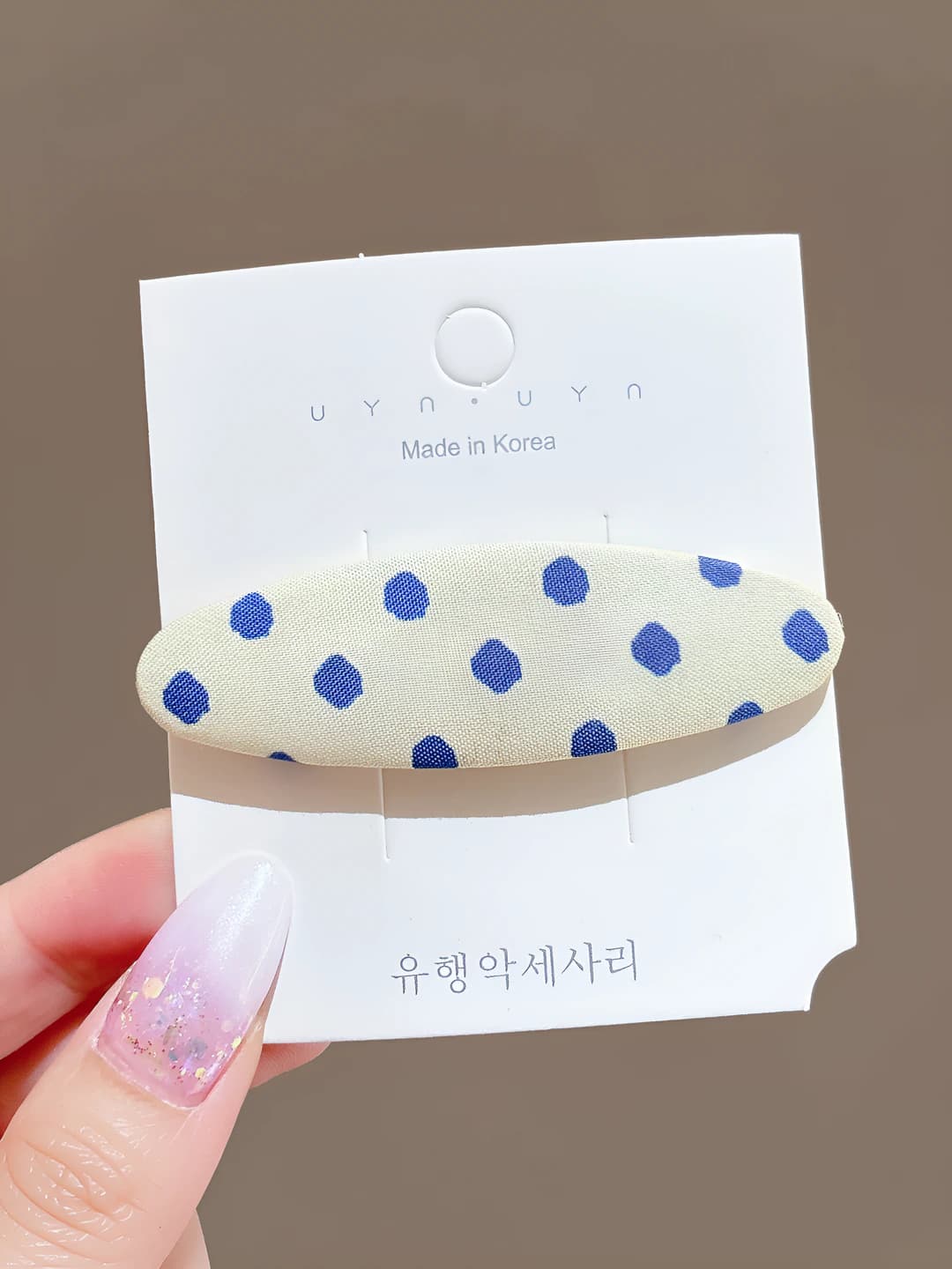 5# Cream yellow polka dot BB clip, 7 cm, fabric+alloy