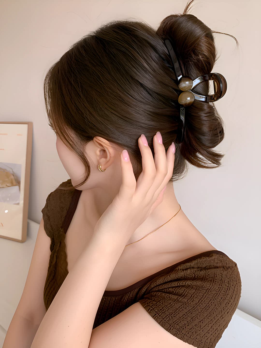 1# Brown gradient double pearl 12.5cm