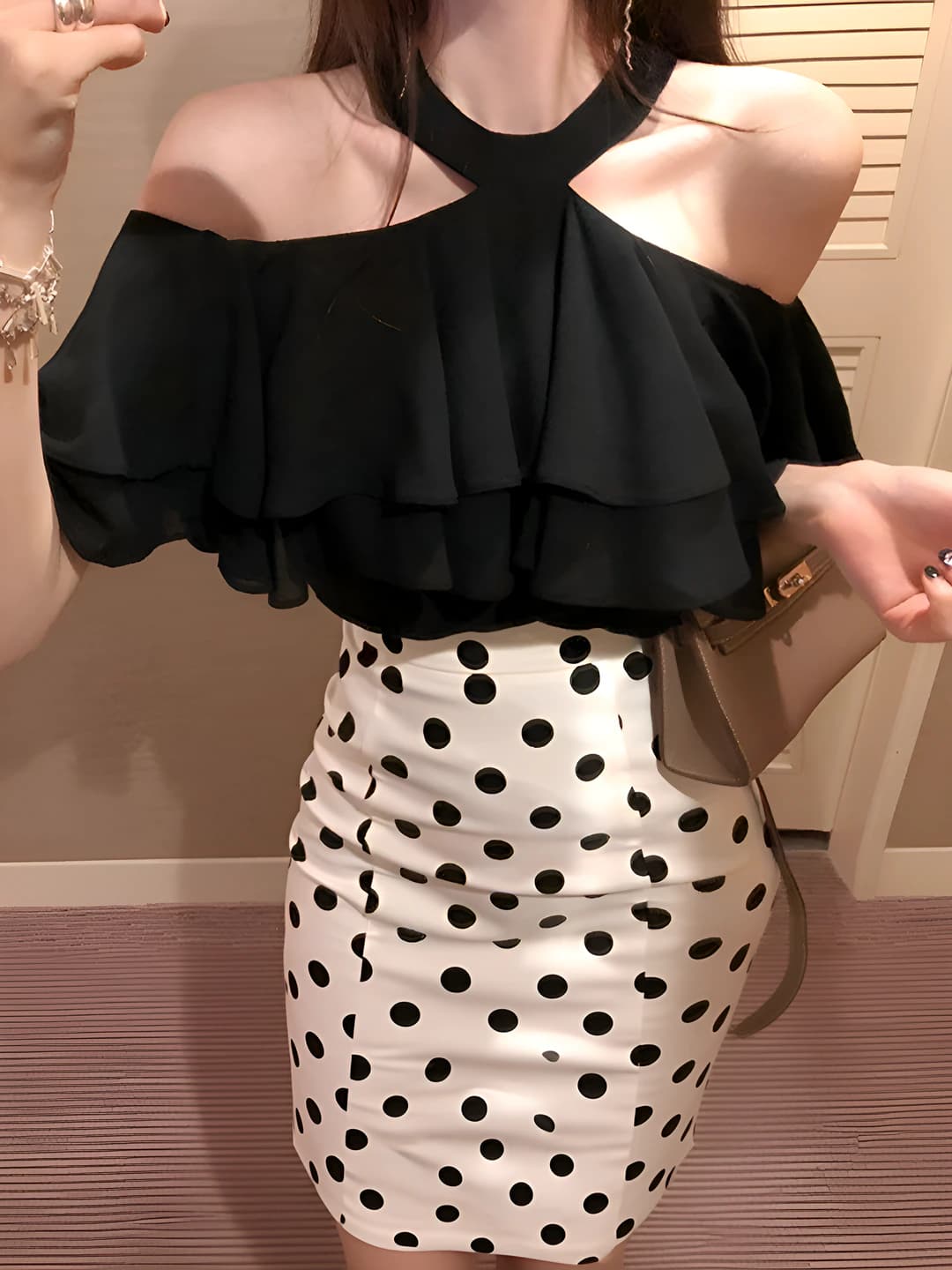 Women's summer off-shoulder ruffle chiffon top in Korean style: square neckline, short sleeve, frilled