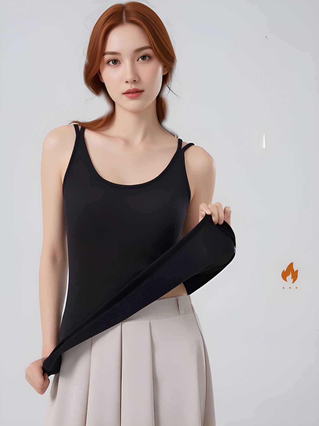 Women's autumn-winter warm fleece-lined thickened wool seamless tank top underwear, slim fit, solid colour