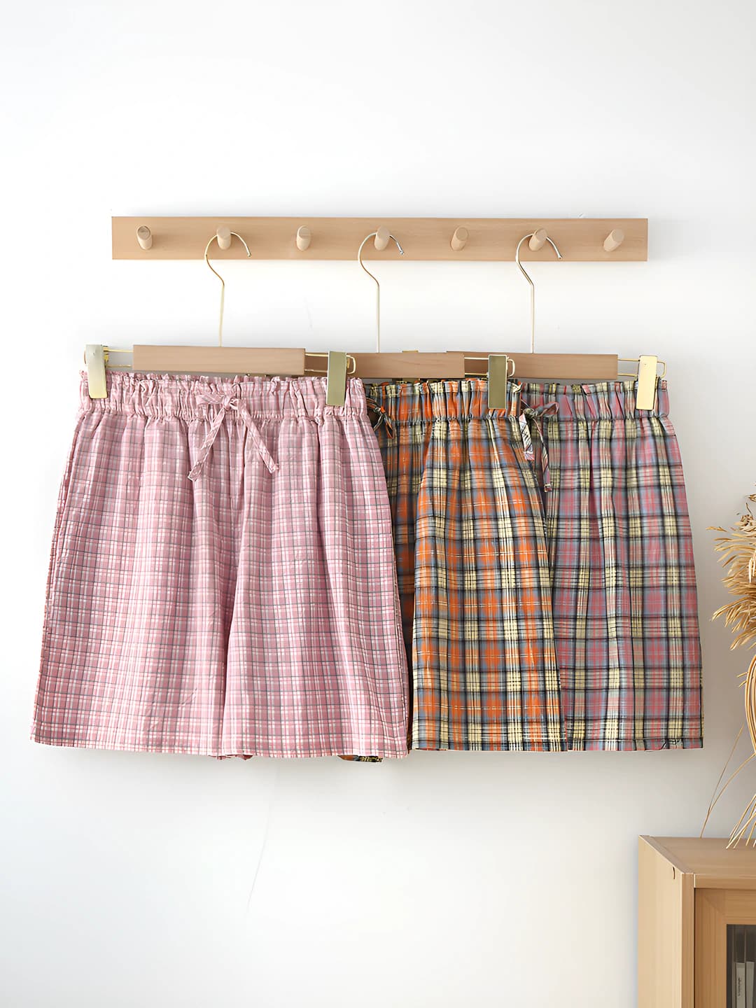 Women's summer Japanese-style checked pure cotton shorts, thin, loose fit, casual home wear