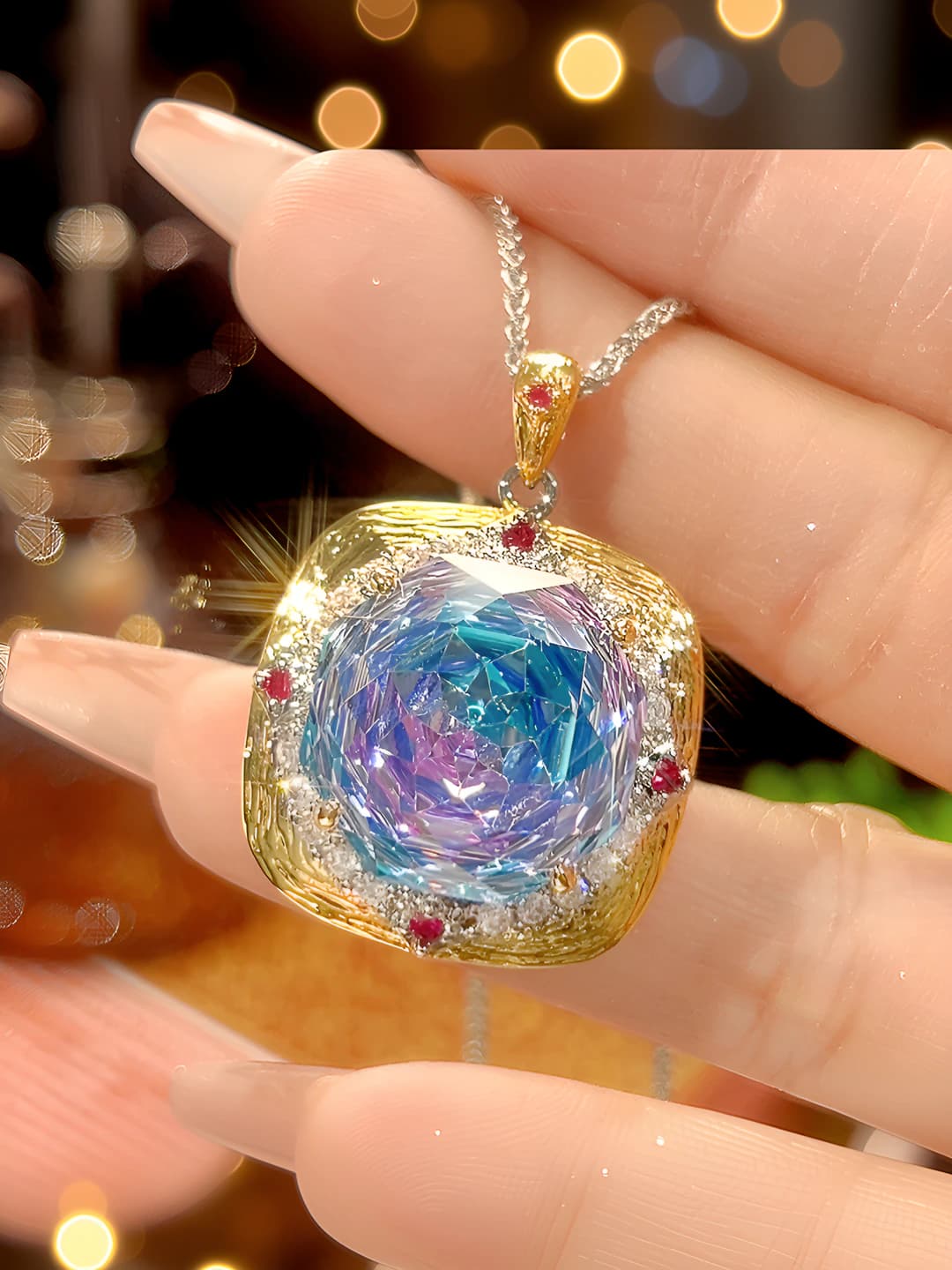 Pink-lavender pendant with Chopard chain
