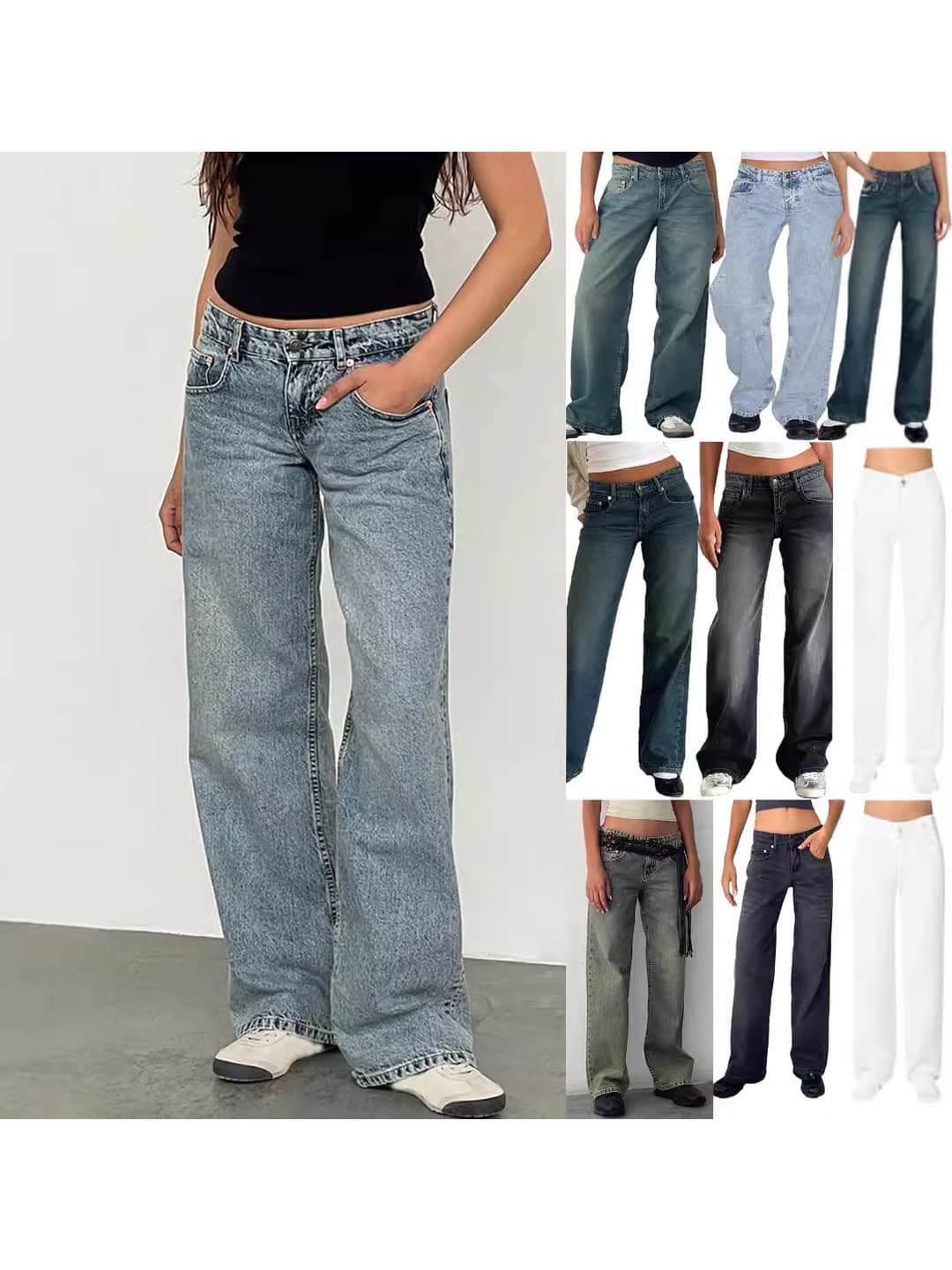 Women's straight cut jeans, high waist, long, 100% cotton