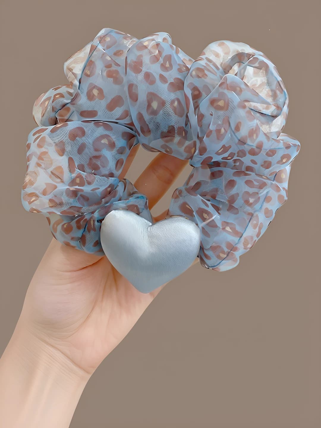 1# Blue leopard heart hair tie approx 11 cm
