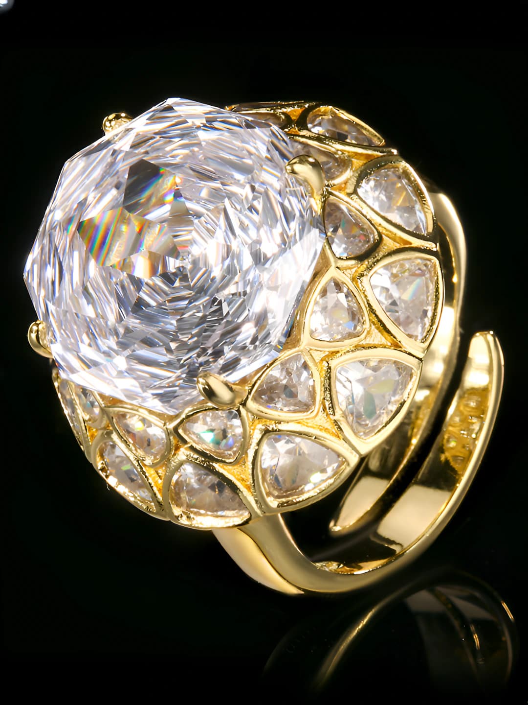 Gold Millennium Cut White Diamond Ring