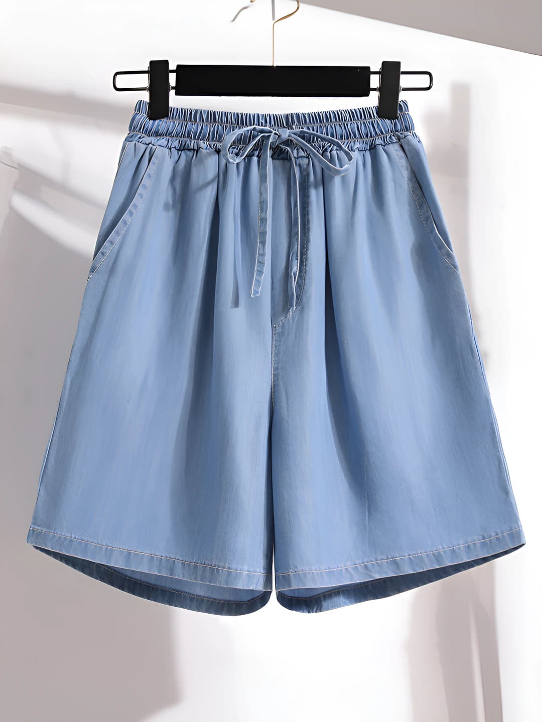 Women's casual shorts: ice-silk fabric, loose fit, wide leg, high waist, knee-length shorts, thin, plus size