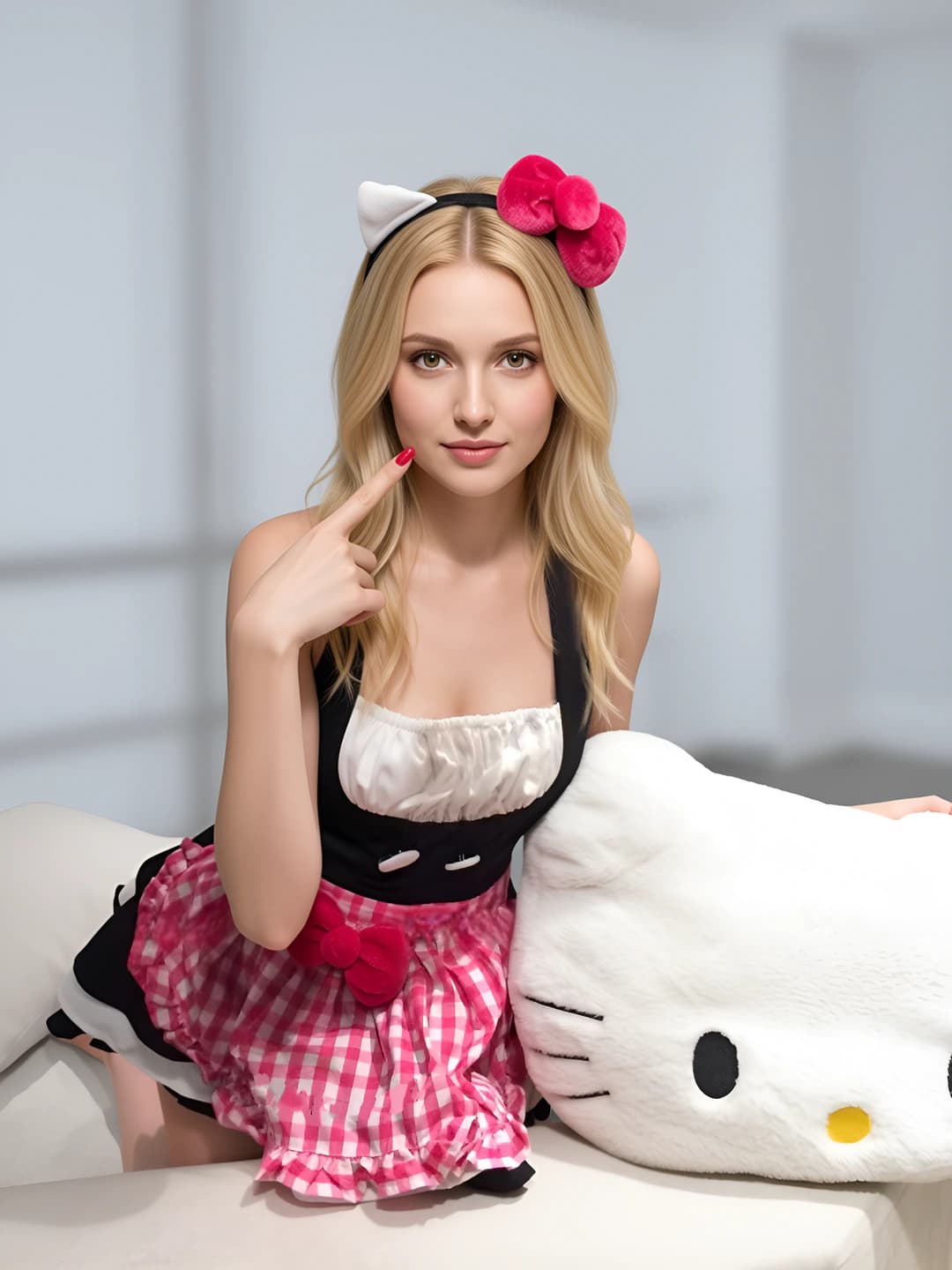 Ayollar uchun Kitty mushuk xizmatkor kostyumi, Lolita uslubidagi ichki kiyim to'plami, poliester mato
