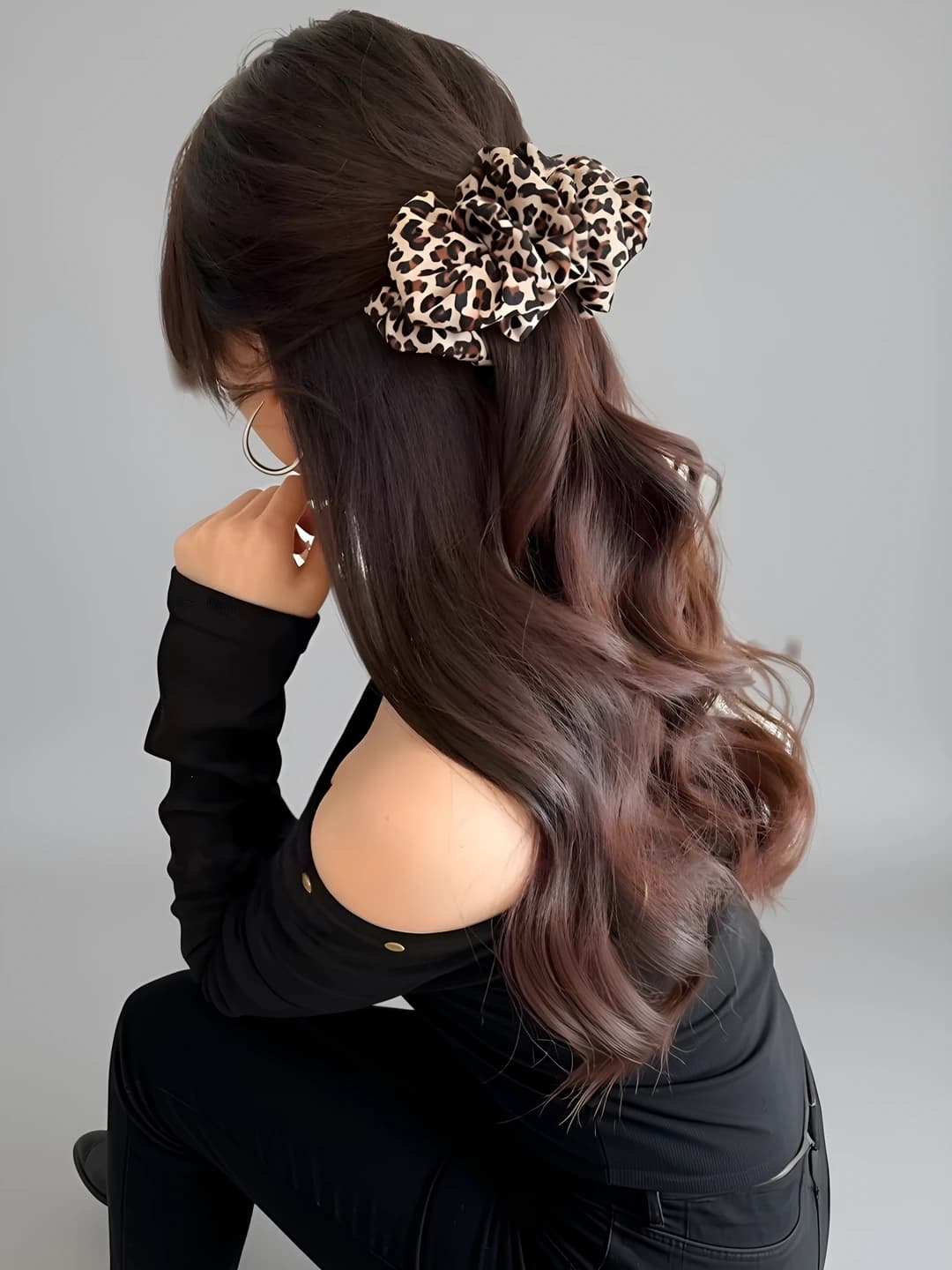 3# Beige coffee leopard banana clip - base 10 cm, total 11.5 cm