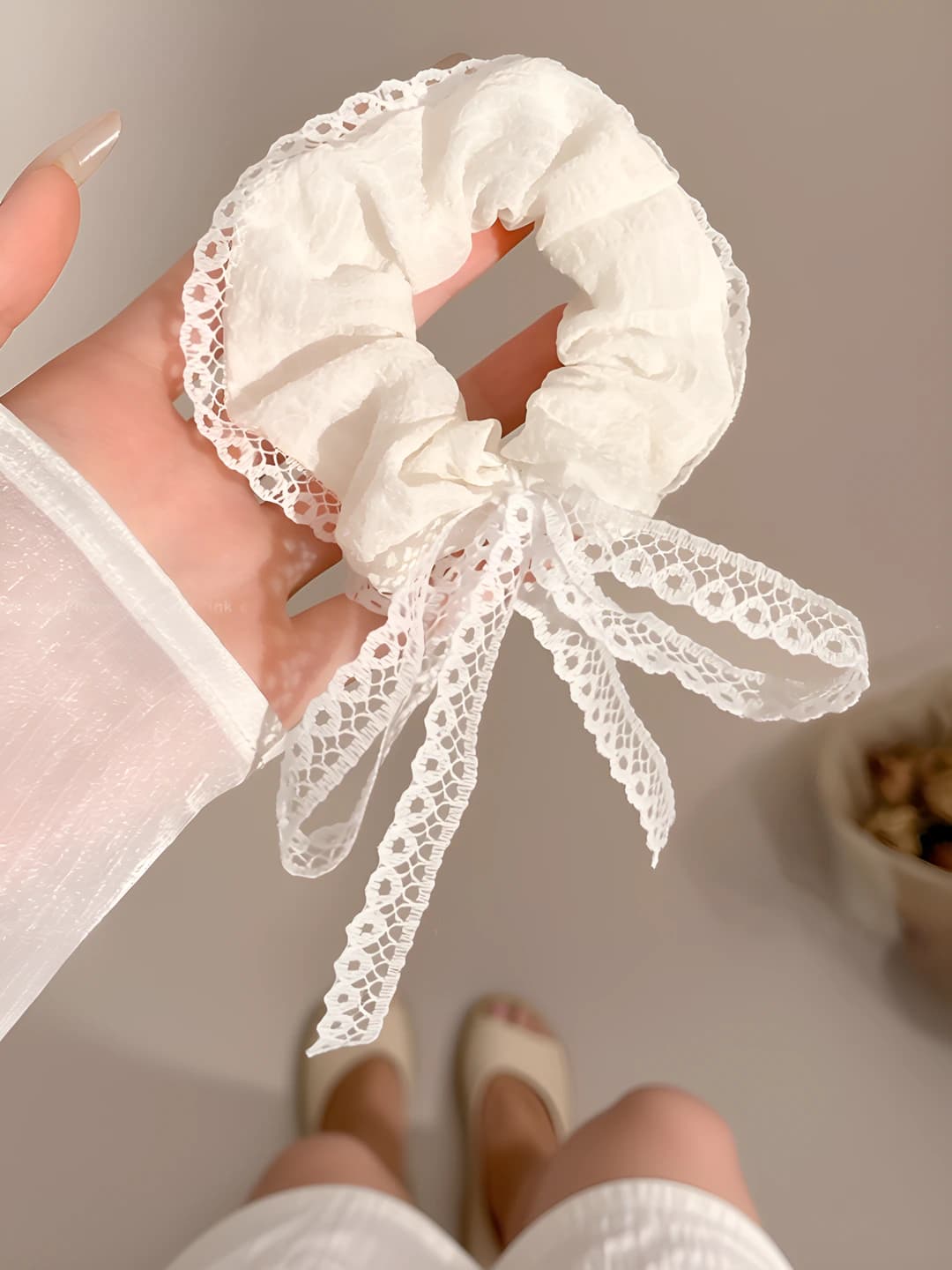 Off-white, lace, bow, 10 cm