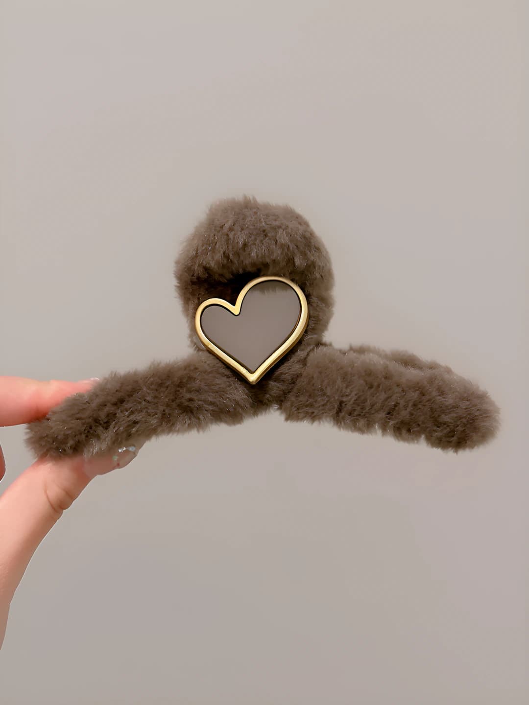 Dark coffee plush heart clip 13 cm