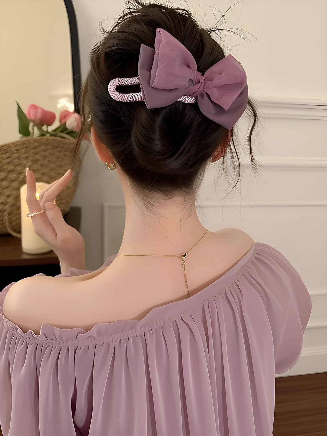 Purple tulle bow 12 cm