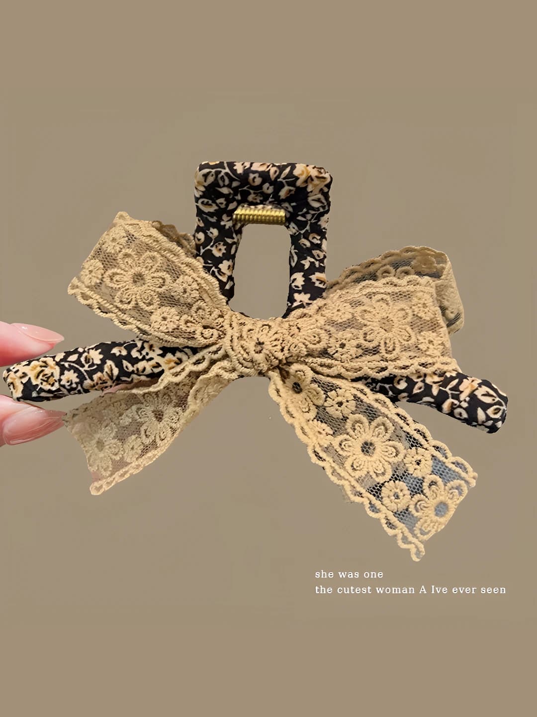 2# Coffee lace claw clip, 12.5 cm