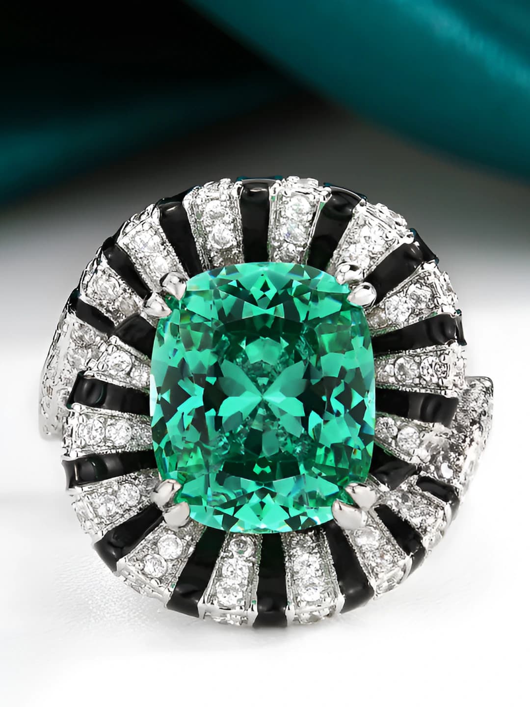 Women's 2026 retro style square ring, gold-plated copper base, geometric shape, with simulated paraiba stone and diamond setting