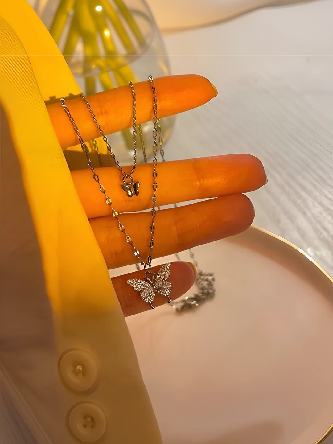 Double layer butterfly necklace