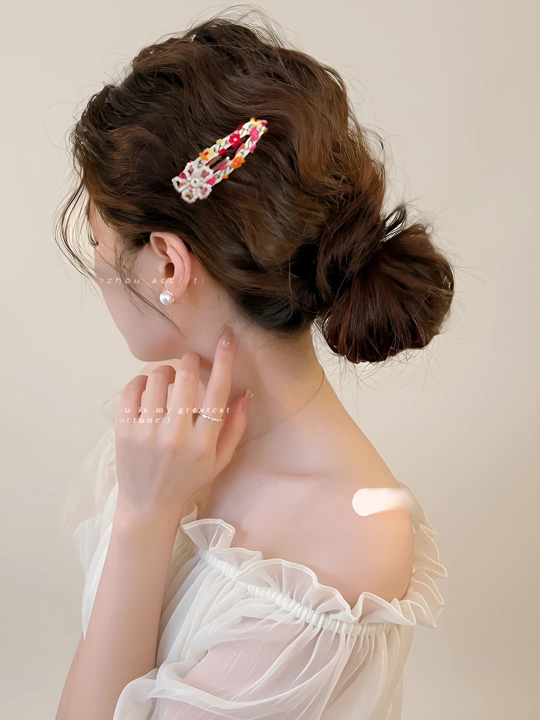 2# Yellow-pink floral clip, 7.5 cm