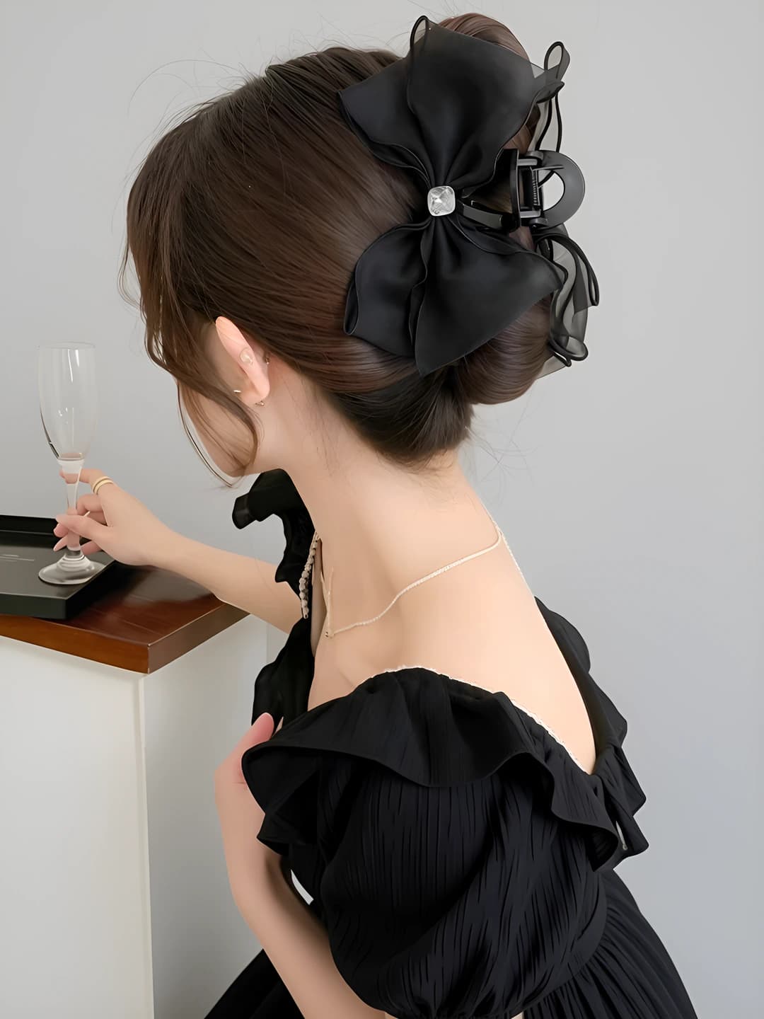1# Black mesh crystal clip 11 cm, 16.5 cm