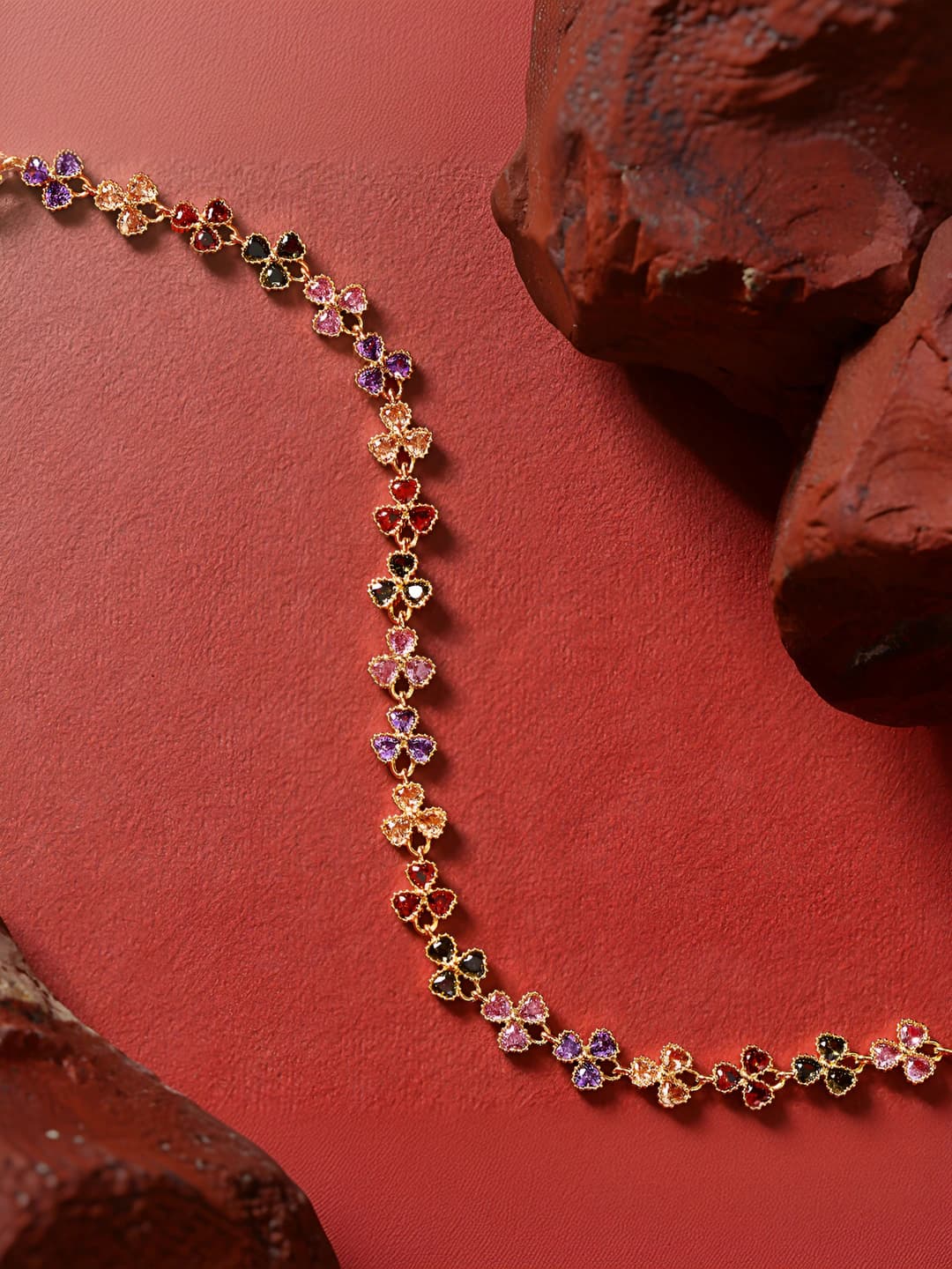 Women's retro bracelet with colorful stones, clover and heart zirconia